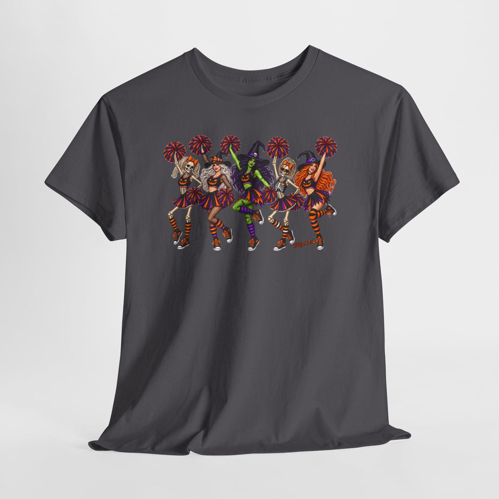 Halloween Cheerleaders Graphic Tee — Colorful Holloween cheer Squad Shirt