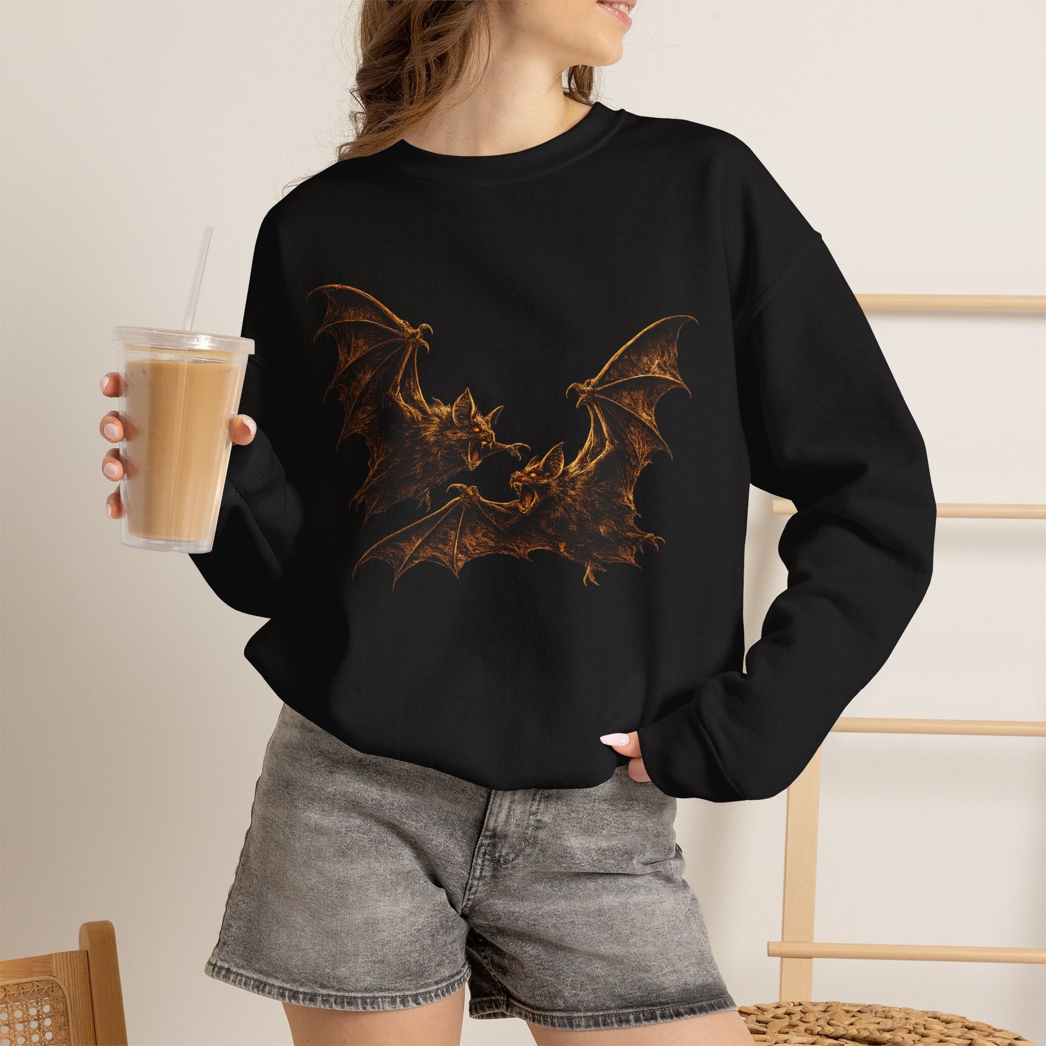 Bat Flight Crewneck Sweatshirt – Bat Battle Goth-holloween Graphic