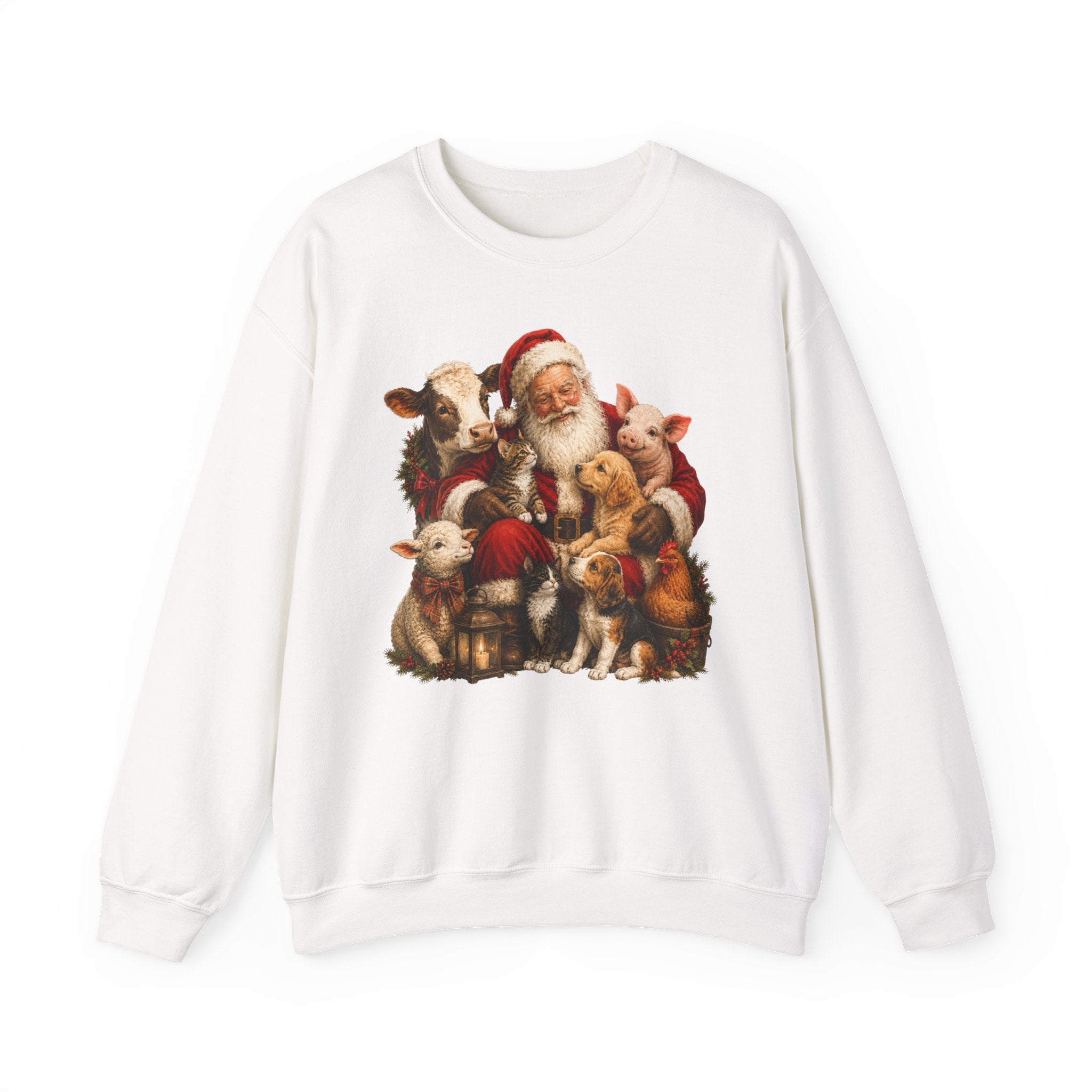 Santa with Farm Animals Sweatshirt — Vintage Christmas Crewneck
