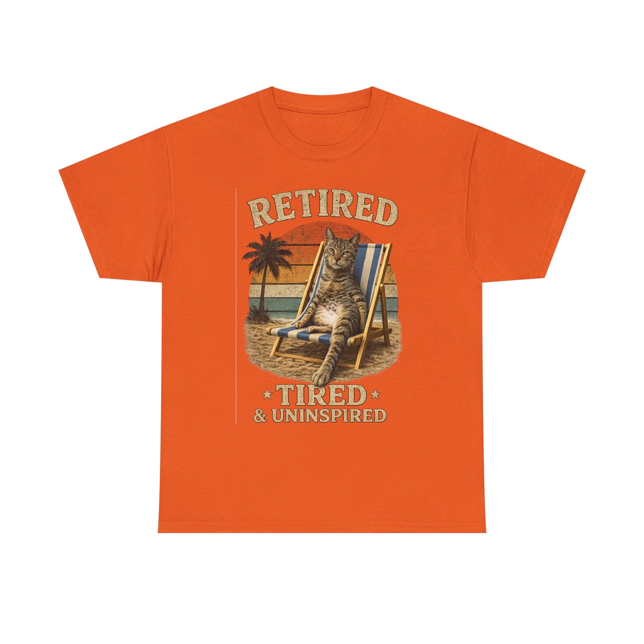 Retired, Tired & Uninspired Cat Tee — Funny Retirement Shirt