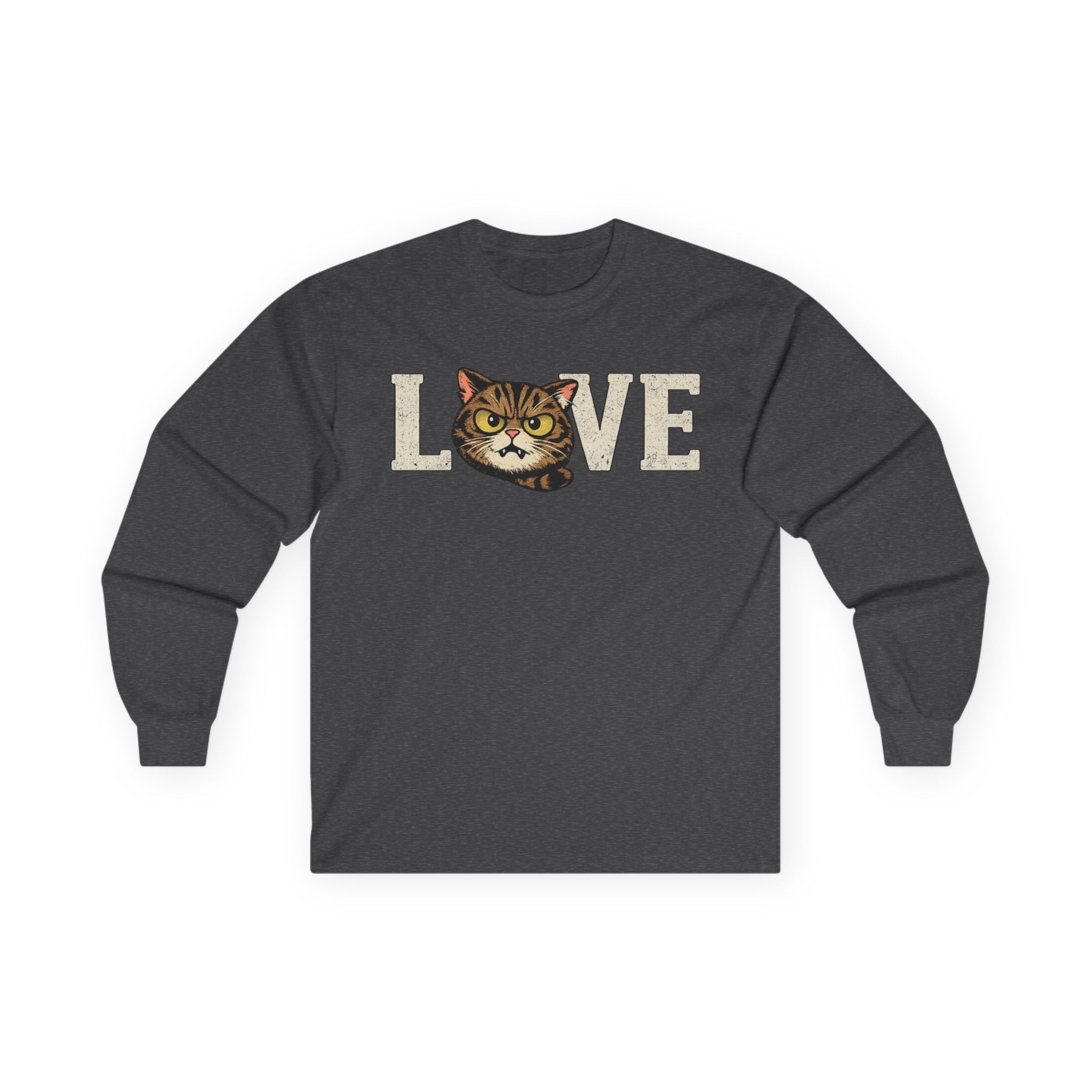 Long Sleeve Tee — "LOVE "tabby  Cat Face Graphic