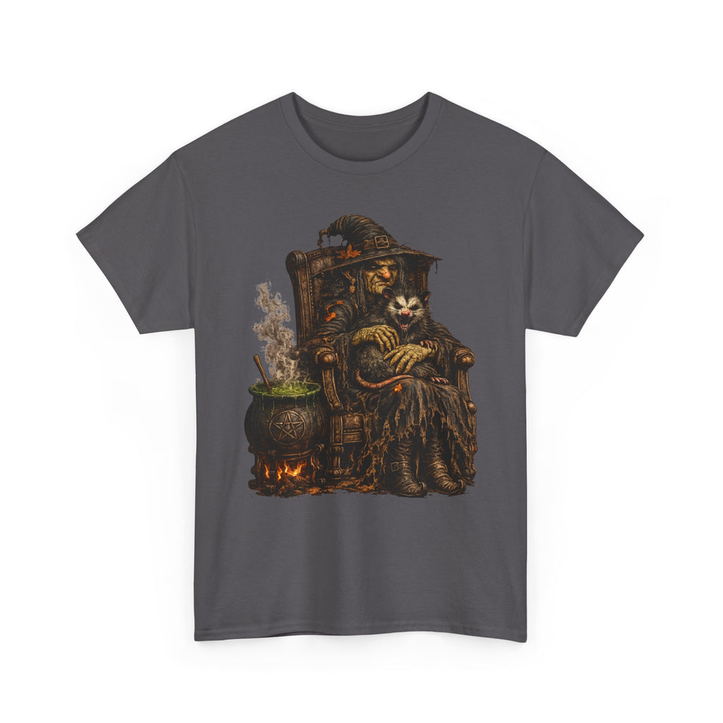 Witch & Possum Cauldron Tee — Vintage Halloween Witchcraft Shirt