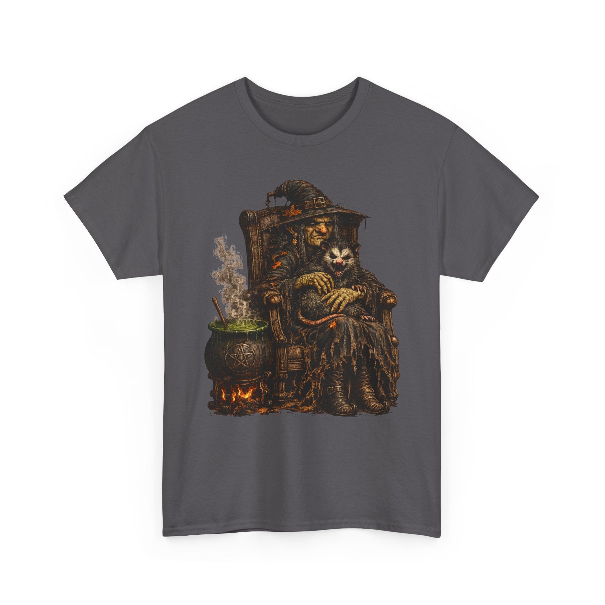 Witch & Possum Cauldron Tee — Vintage Halloween Witchcraft Shirt