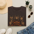 No Evil... Anthropomorphic Cat Pumpkin T-Shirt — Three Spooky Cats with Jack-O'-Lantern