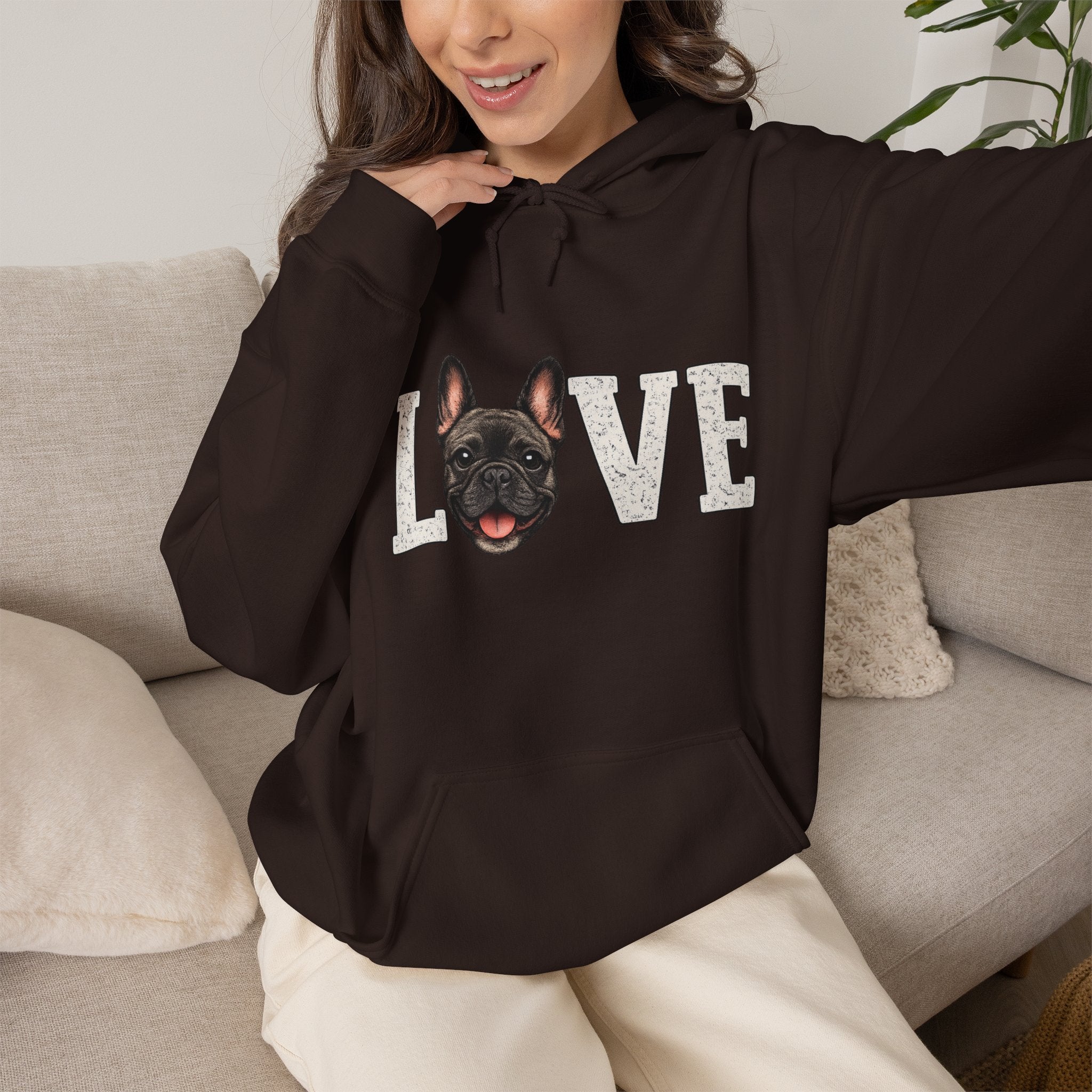 French Bulldog LOVE Hoodie — Cute Dog Lover Pullover for Pet Owners