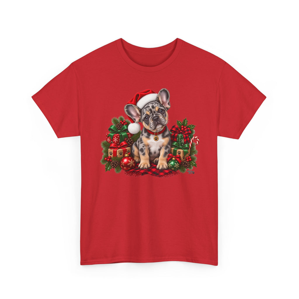 French Bulldog Christmas T-Shirt — Cute Puppy in Santa Hat Holiday Tee
