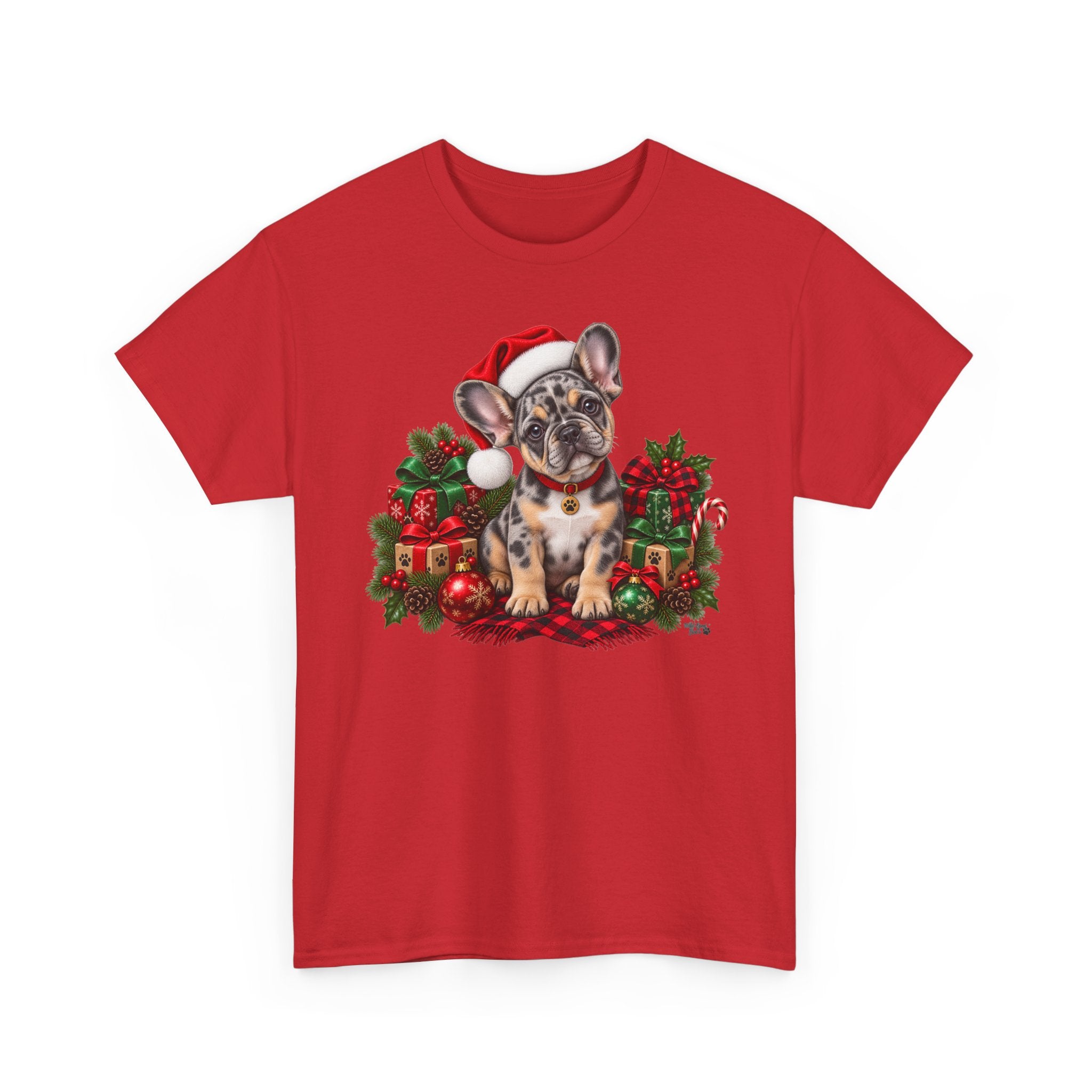 French Bulldog Christmas T-Shirt — Cute Puppy in Santa Hat Holiday Tee