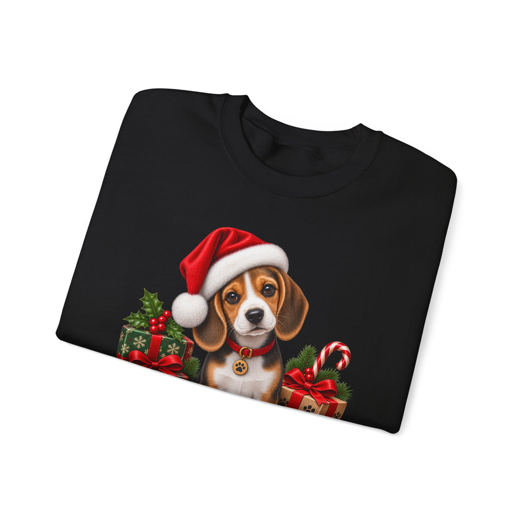 Christmas Beagle Sweatshirt – Cute Puppy in Santa Hat Holiday Crewneck