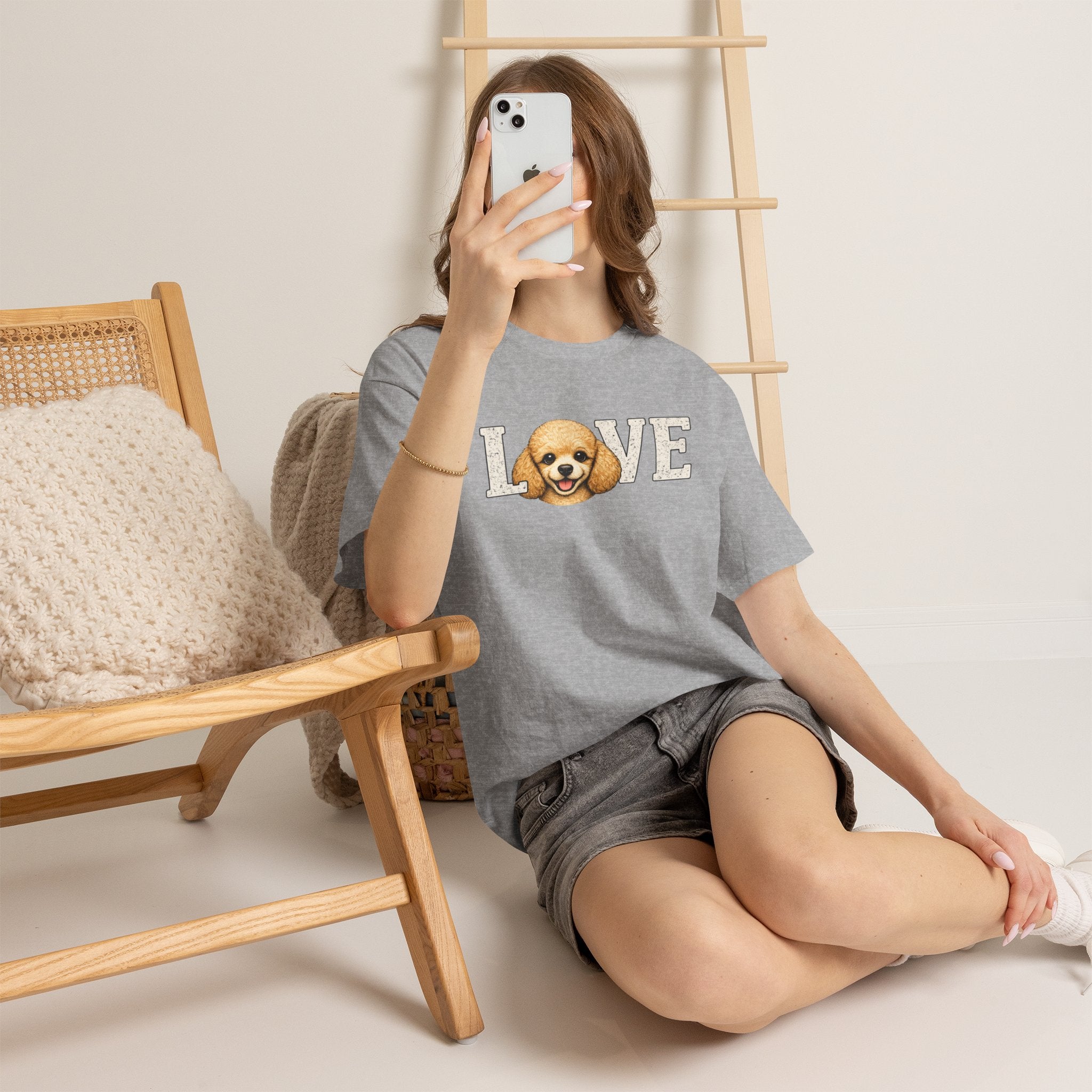 Poodle Love T-Shirt — 'LOVE' Graphic Tee with Cute Dog Face