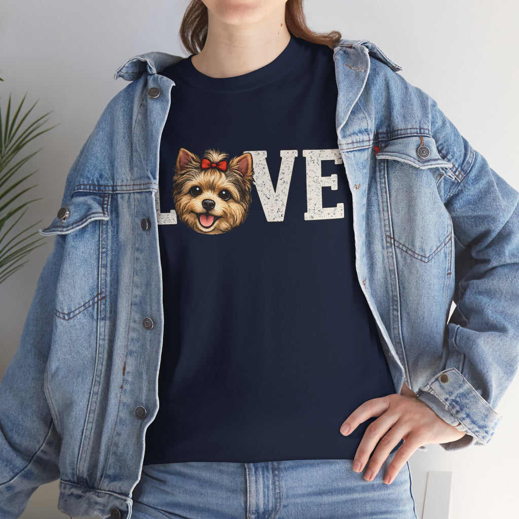 Love  Yorkie T‑Shirt — Cute Yorkie Face 'LOVE' Graphic Tee for Dog Lovers