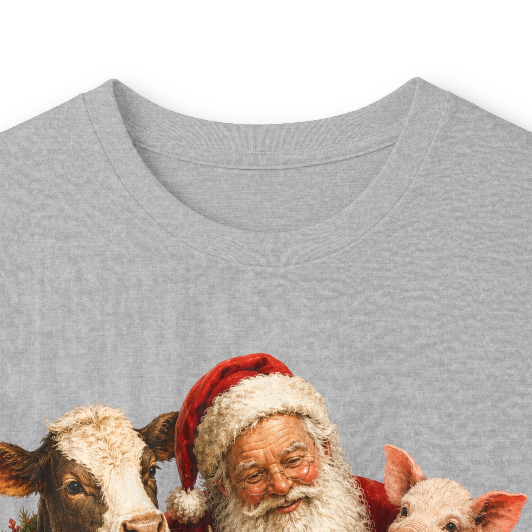 Christmas Santa with farm animals Long Sleeve Tee — Vintage Holiday Animal Shirt