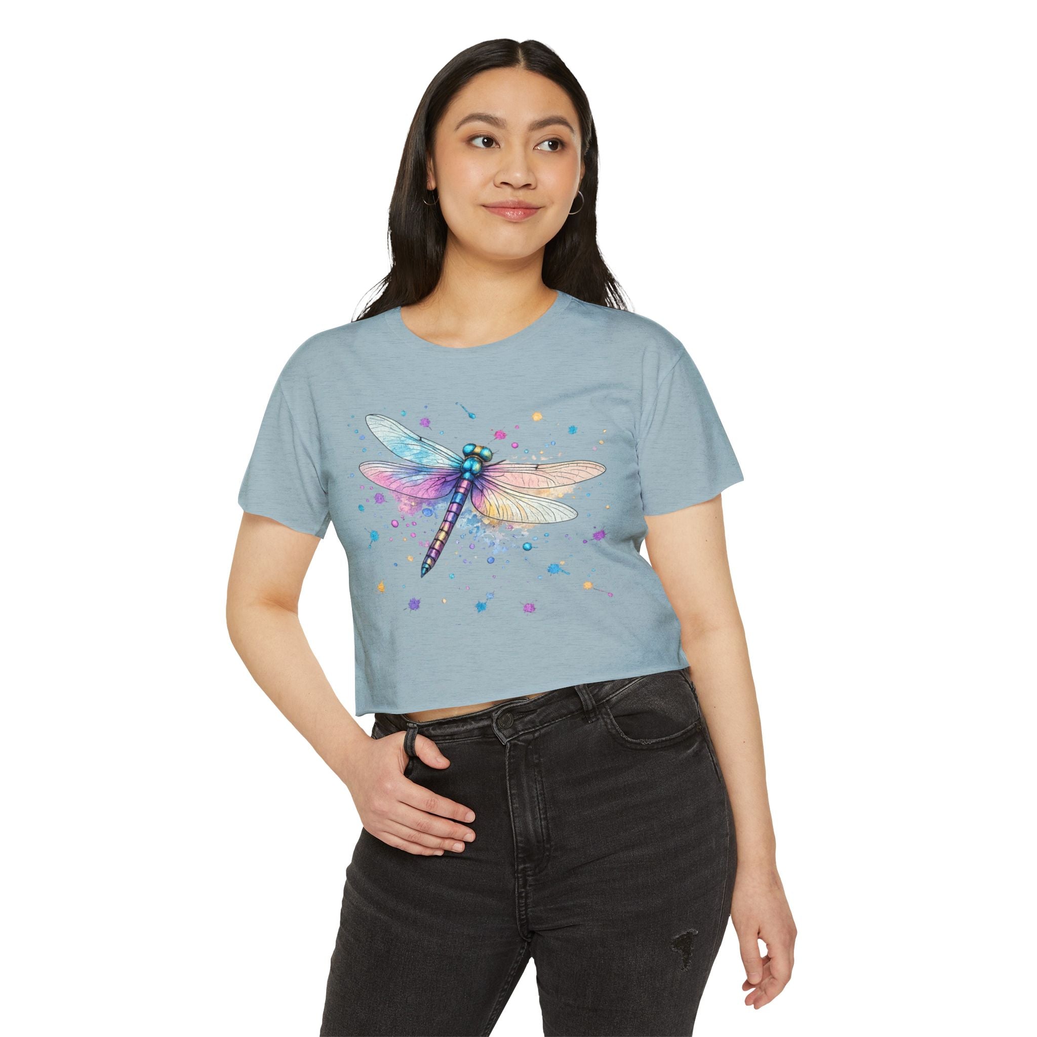 Dragonfly Watercolor Crop Top — Women's Festival Boho Tee