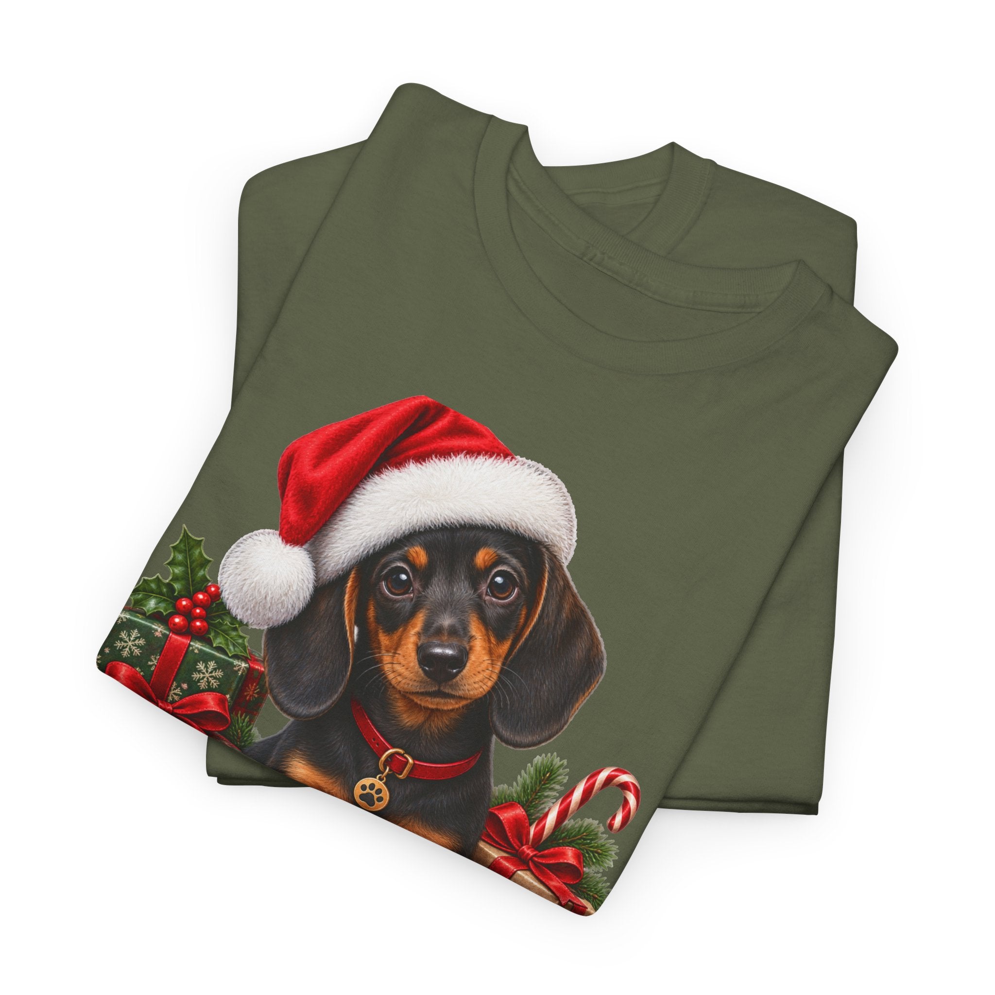 Christmas Dachshund T-Shirt – Cute Puppy in Santa Hat Holiday Tee