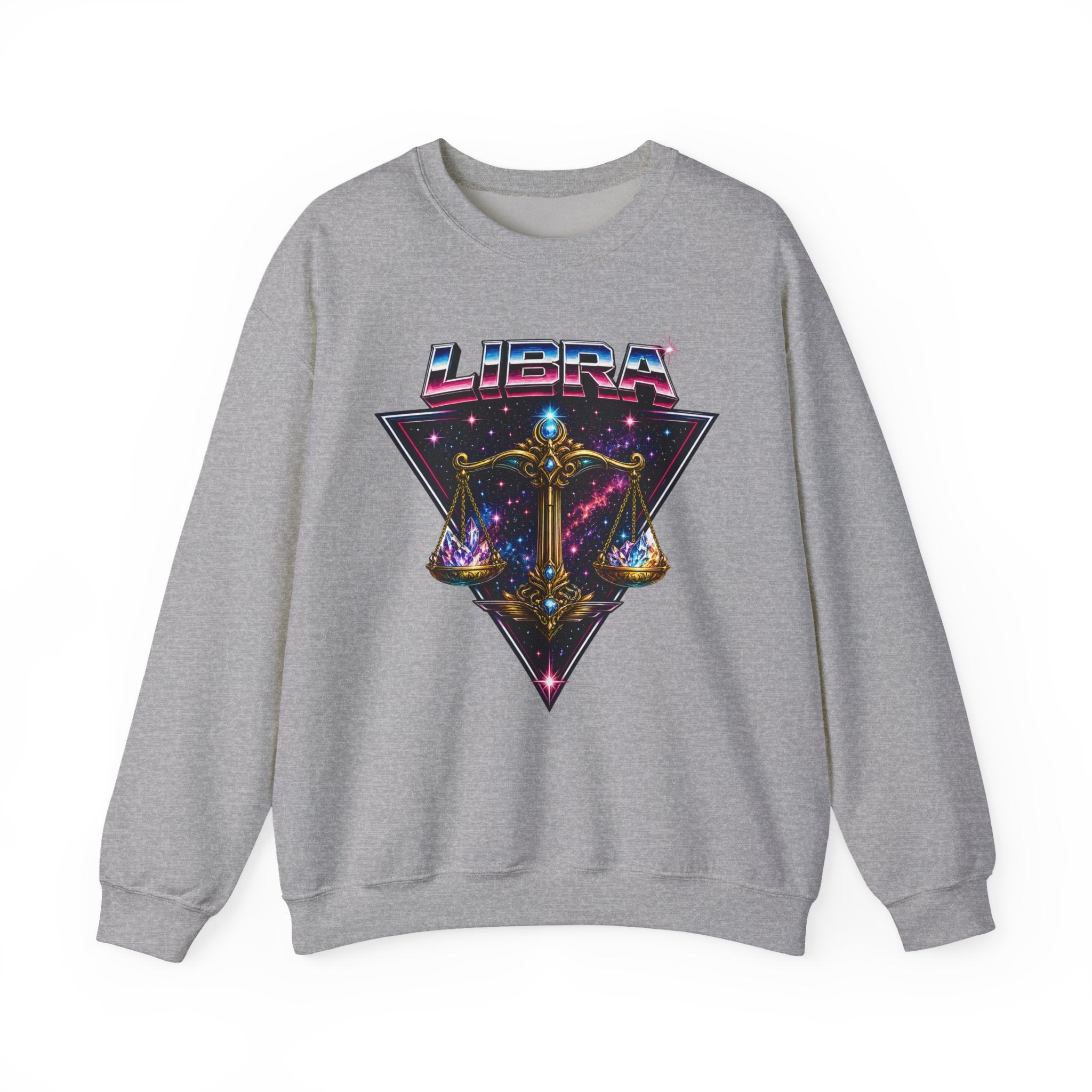 Libra Zodiac Crewneck Sweatshirt — Retro Cosmic Scales Astrology Graphic