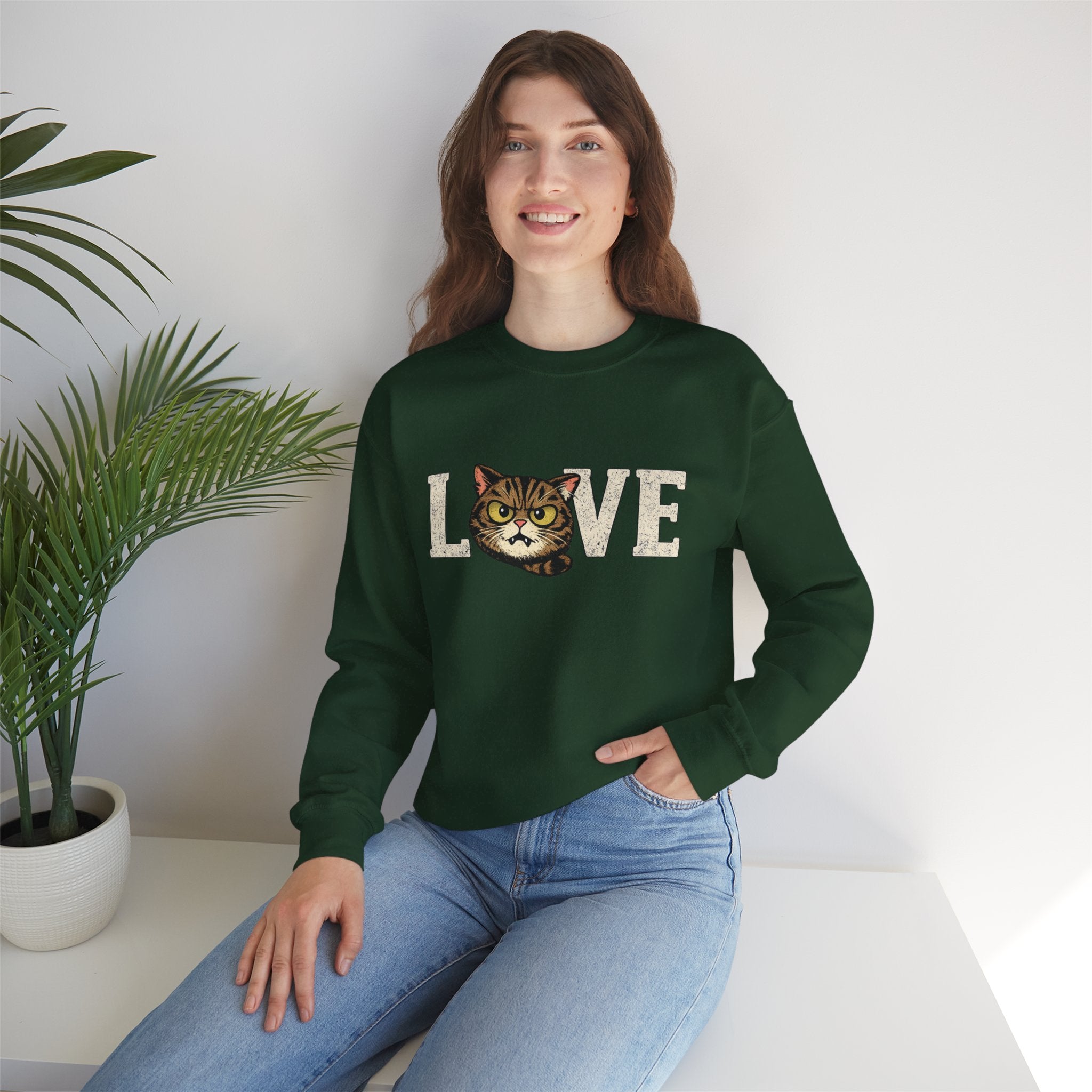 Cat Love Sweatshirt — Vintage Tabby Kitty Crewneck