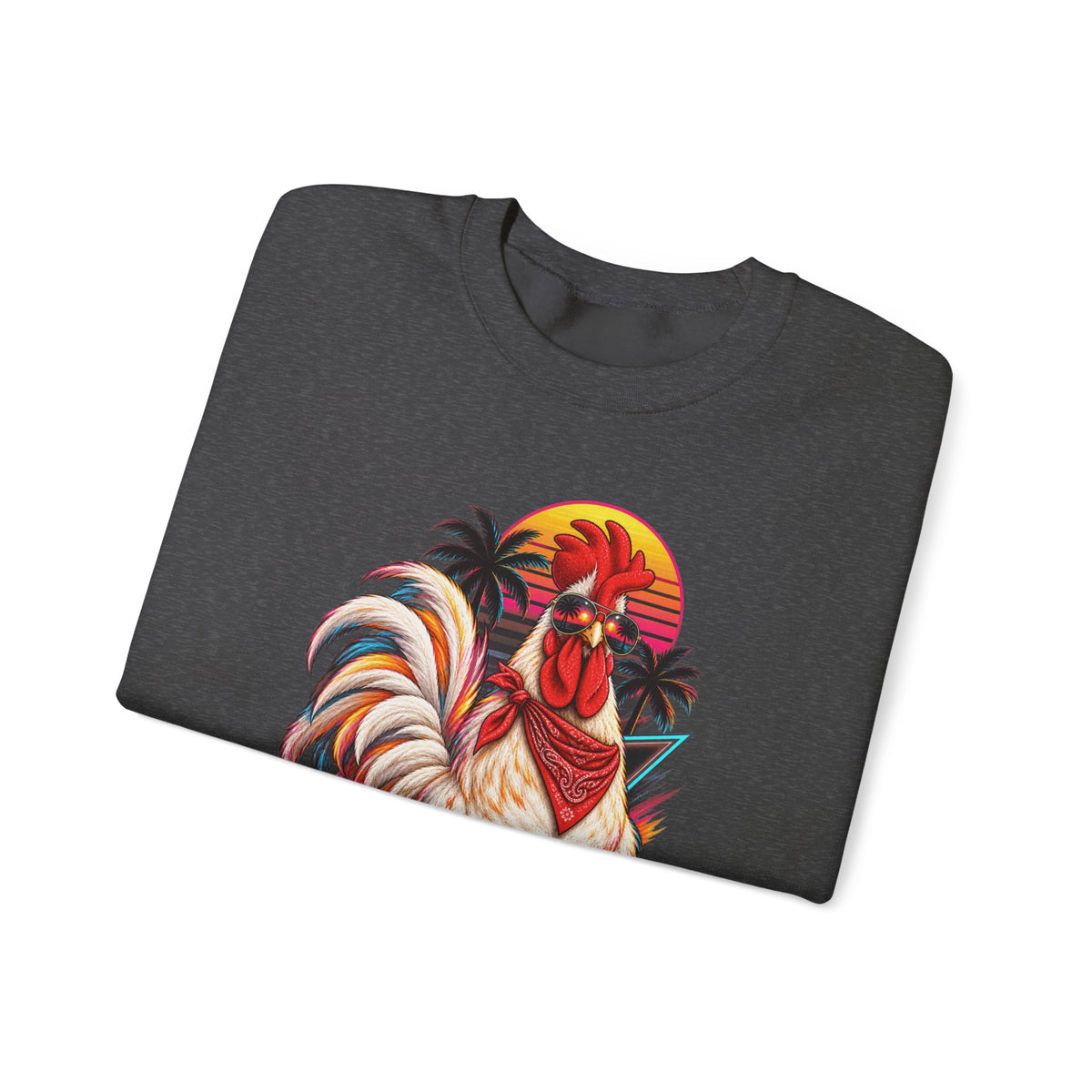 Rooster Sunset Crewneck Sweatshirt — Tropical Farm Rooster Graphic