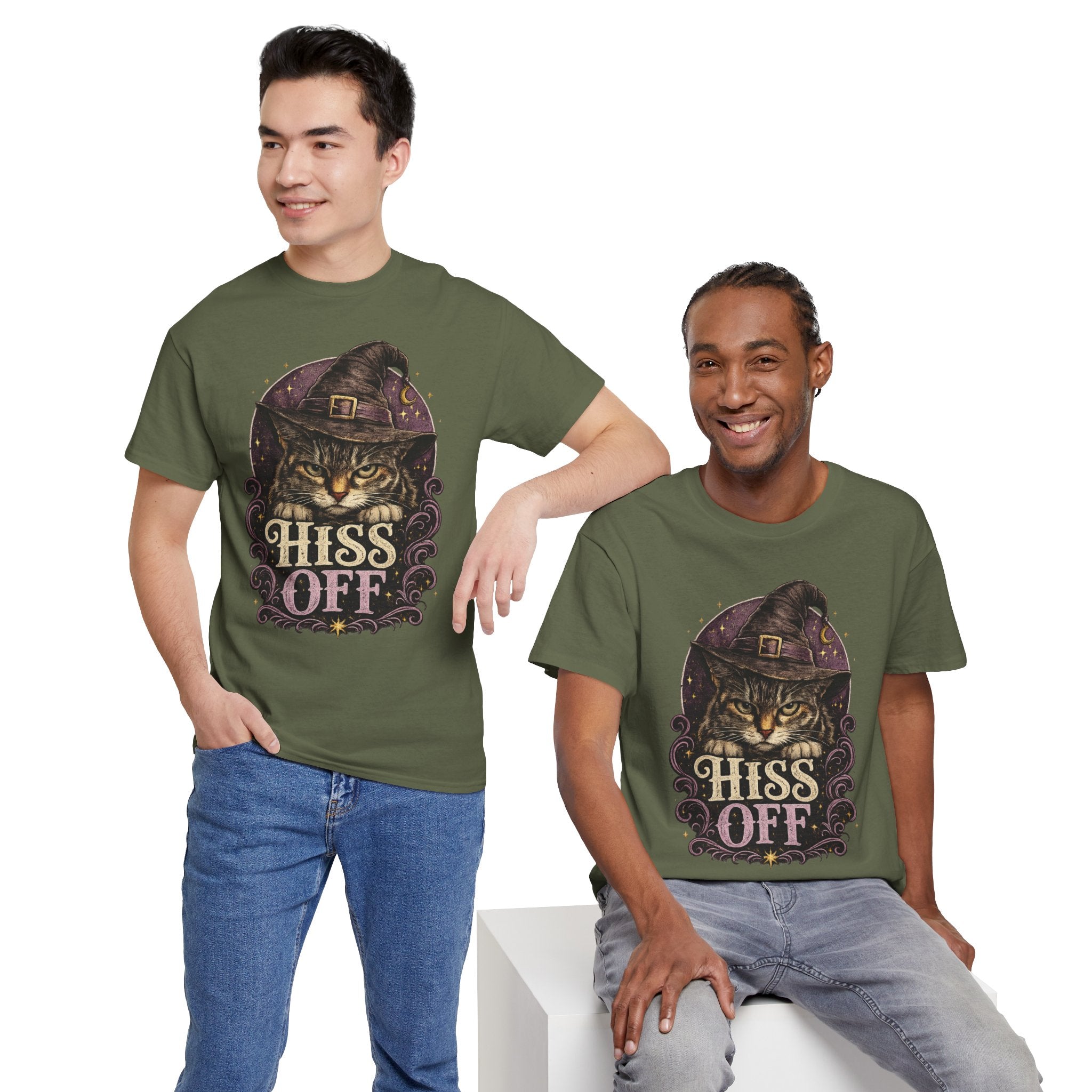 Hiss Off Witch Cat Tee — Halloween Spooky Cat Graphic T-Shirt