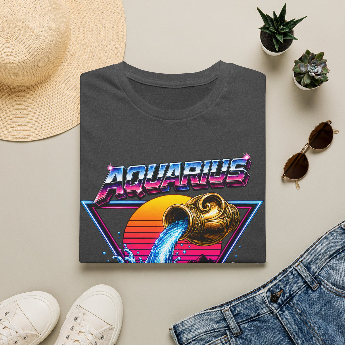 Aquarius Zodiac T‑Shirt — Retro Water Bearer Horoscope Tee