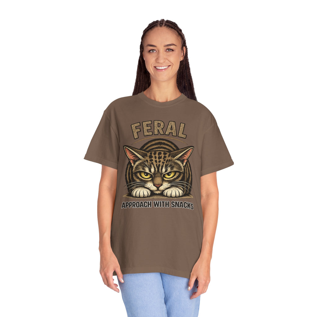 T-Shirt — "Feral: Approach With Snacks" Cat Graphic Tee