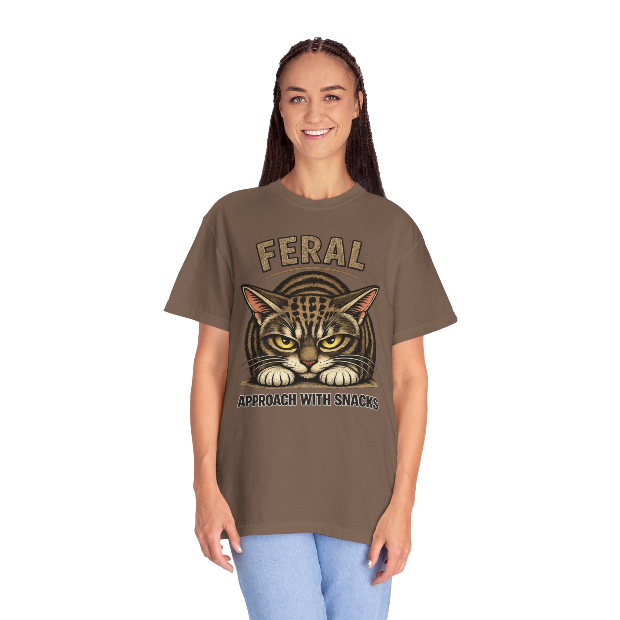 T-Shirt — "Feral: Approach With Snacks" Cat Graphic Tee