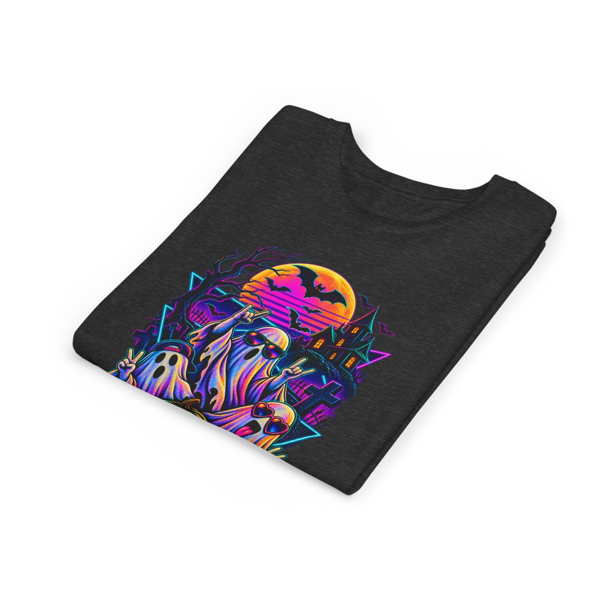 Youth Halloween Ghosts T‑Shirt — Neon Retro Pumpkin Tee