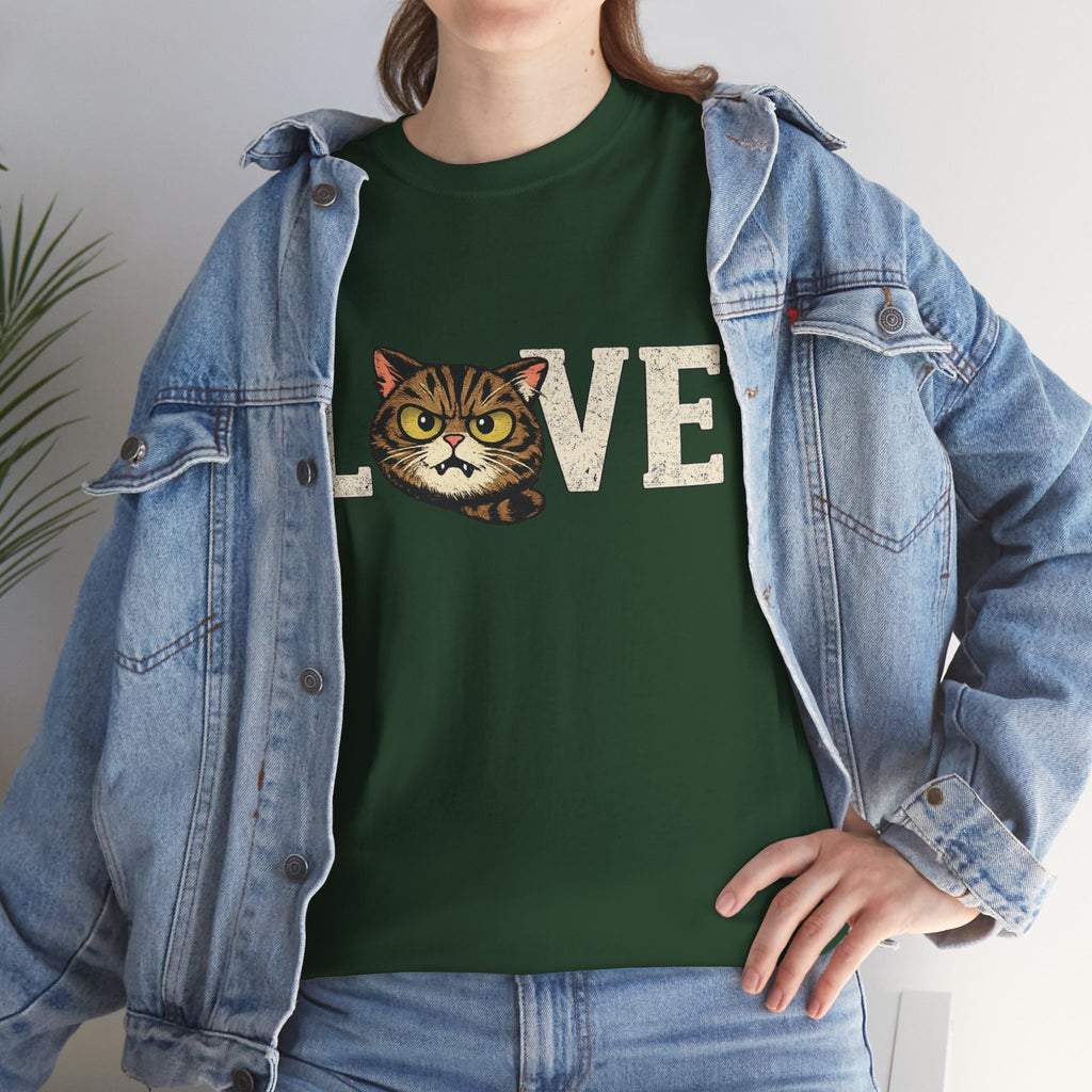 Cat Love T‑Shirt — Retro Tabby  Cat Face LOVE Graphic Tee for Cat Lovers