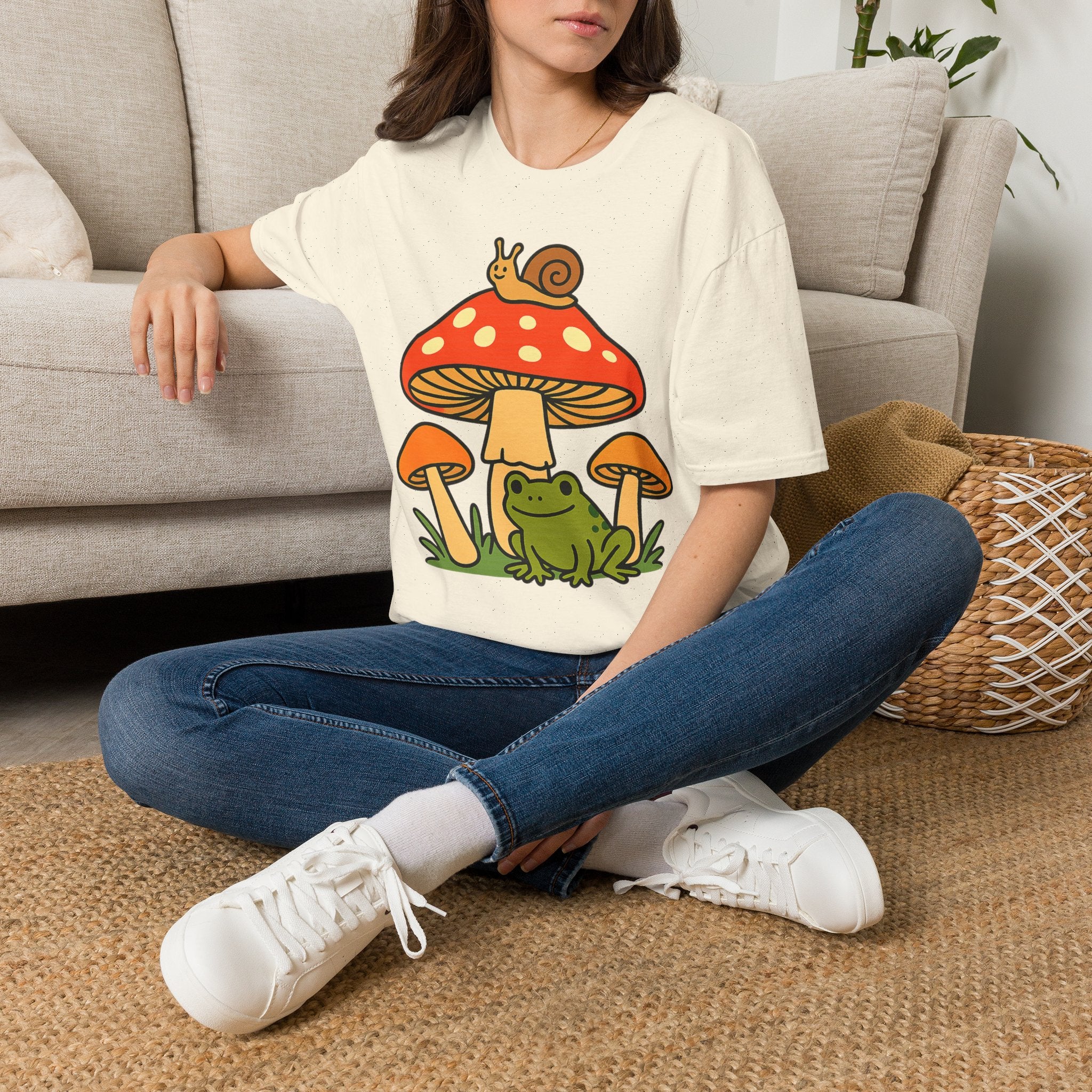 Mushroom Garden T-Shirt — Cute Snail & Frog Graphic Tee