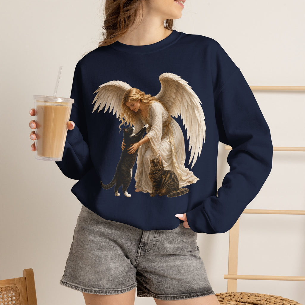 Angel Embrace cat Sweatshirt — Winged Guardian with Cat Graphic