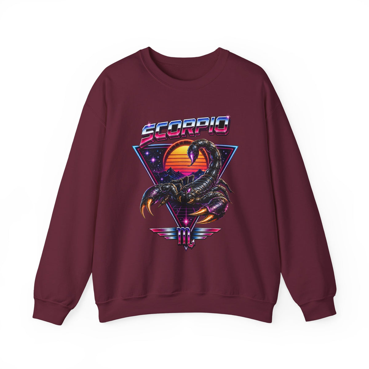 Scorpio Zodiac Crewneck Sweatshirt — Retro Sunset Scorpion Graphic