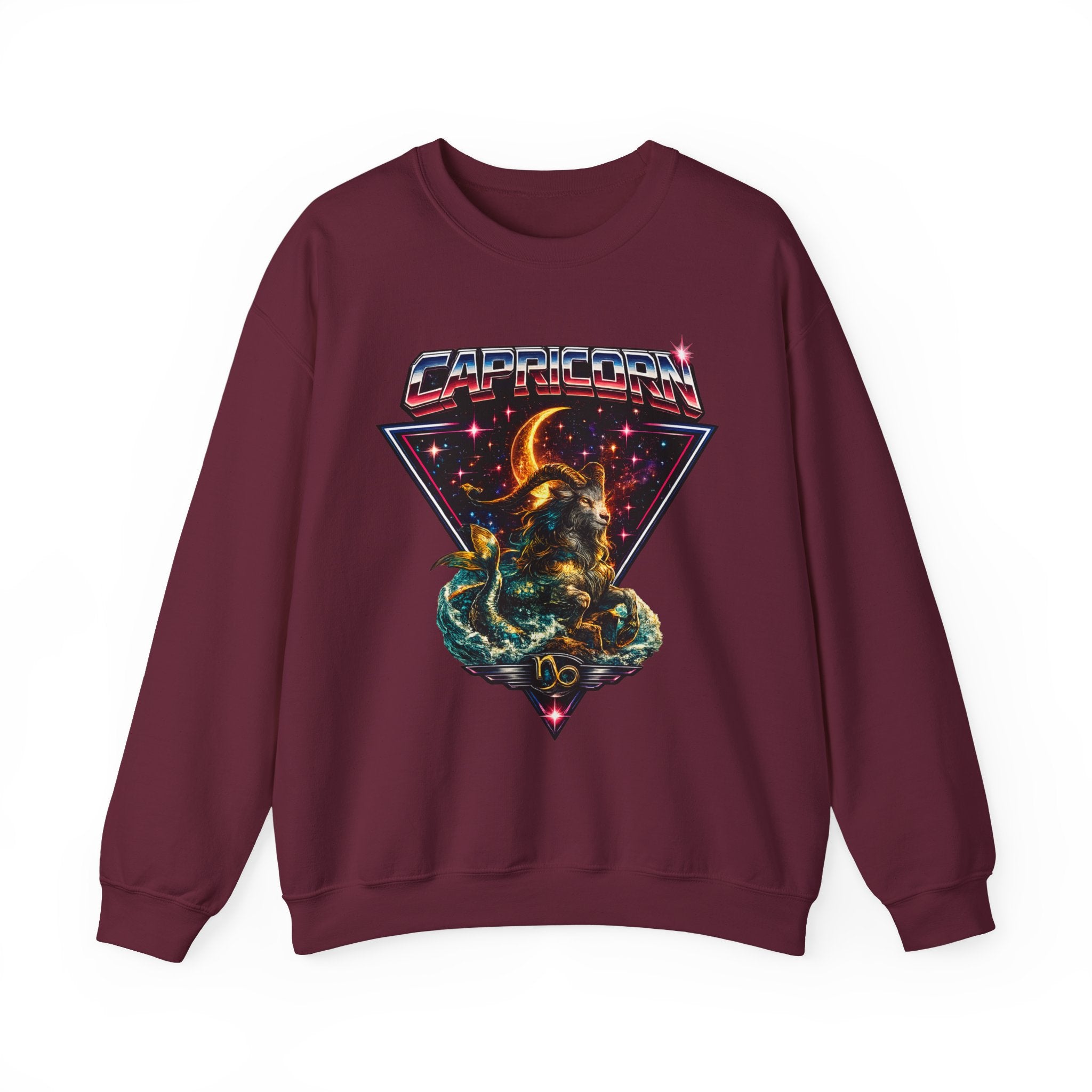 Capricorn Zodiac Crewneck Sweatshirt — Vintage Cosmic Goat Astro Tee