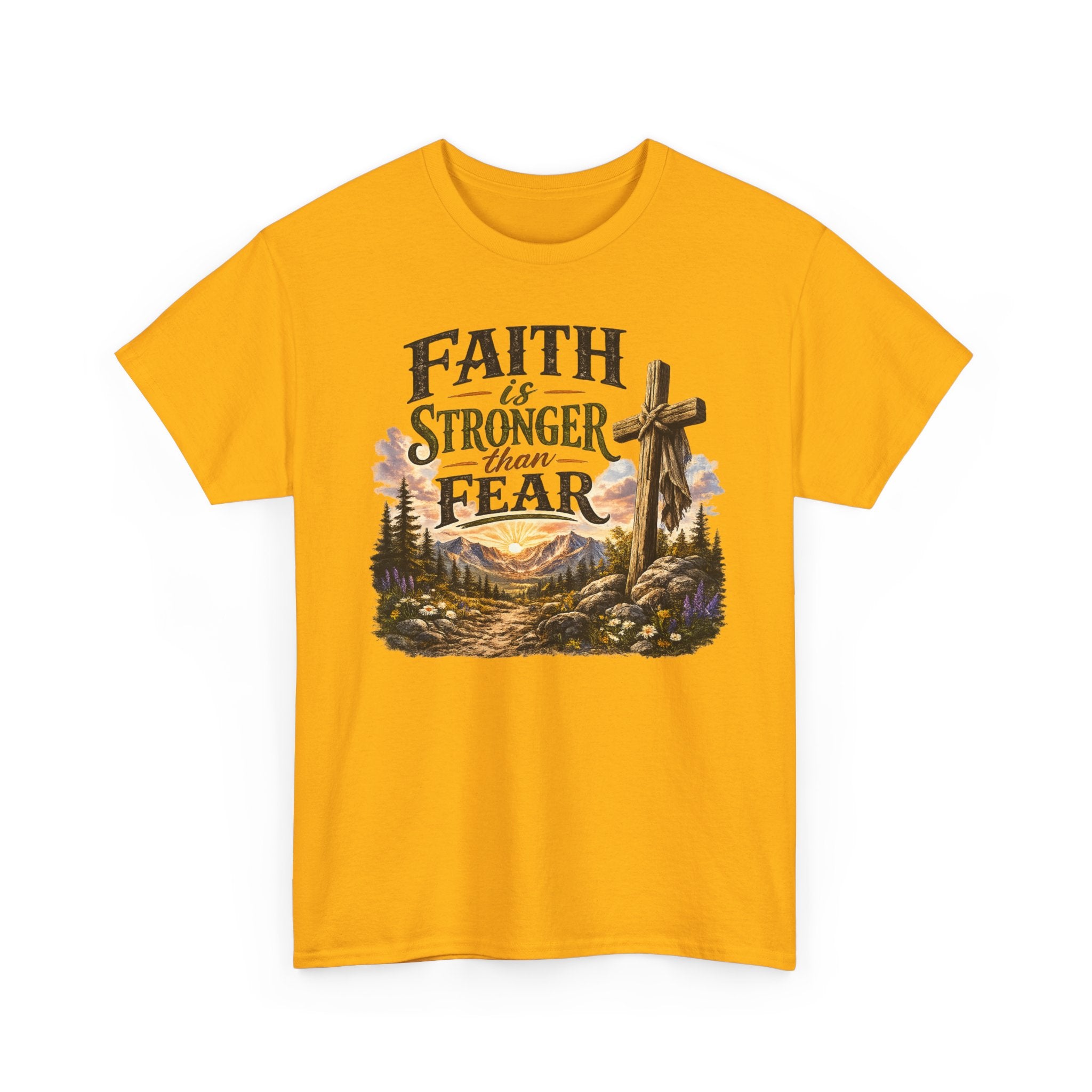 Faith Is Stronger Than Fear T-Shirt — Christian Cross Mountain Graphic Tee