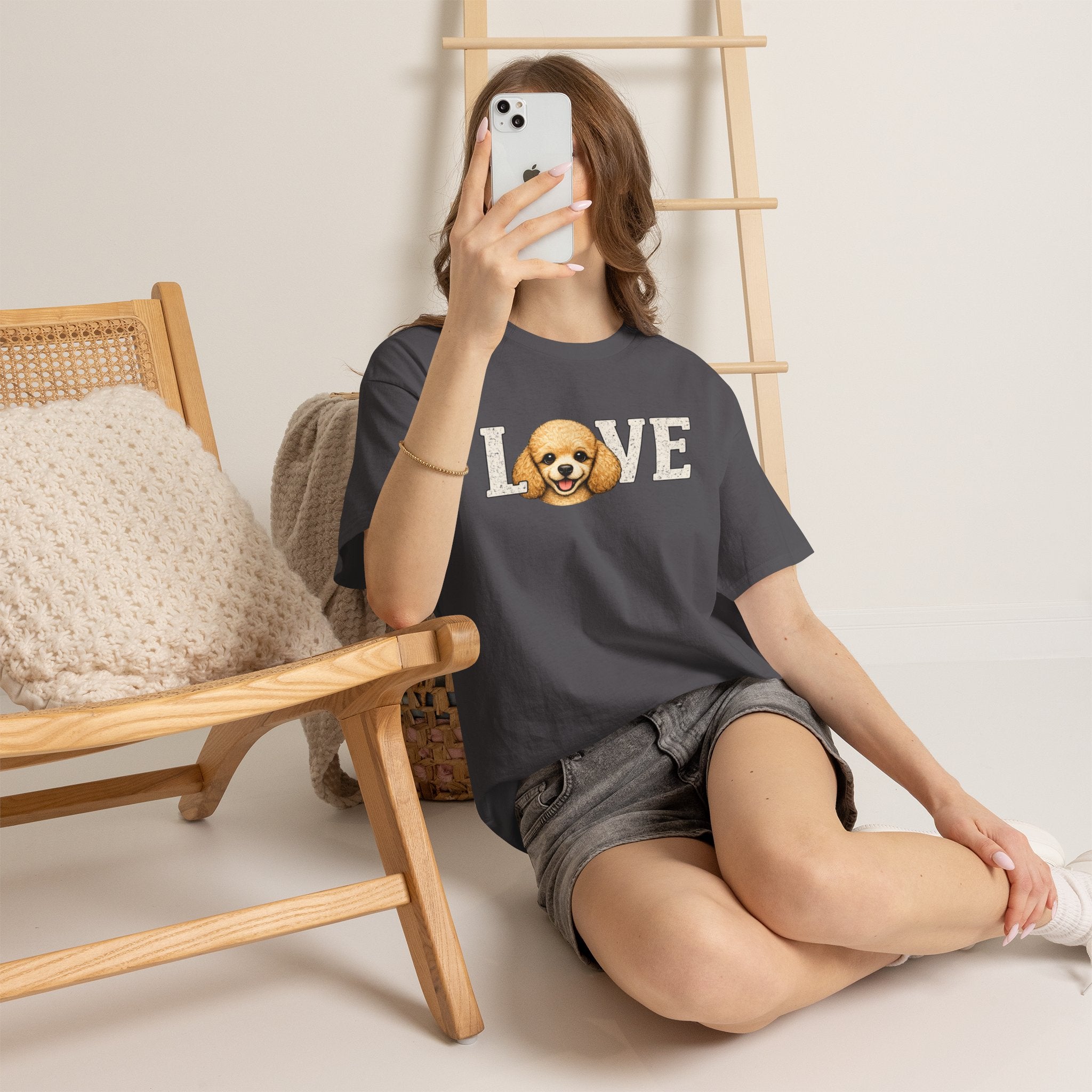 Poodle Love T-Shirt — 'LOVE' Graphic Tee with Cute Dog Face