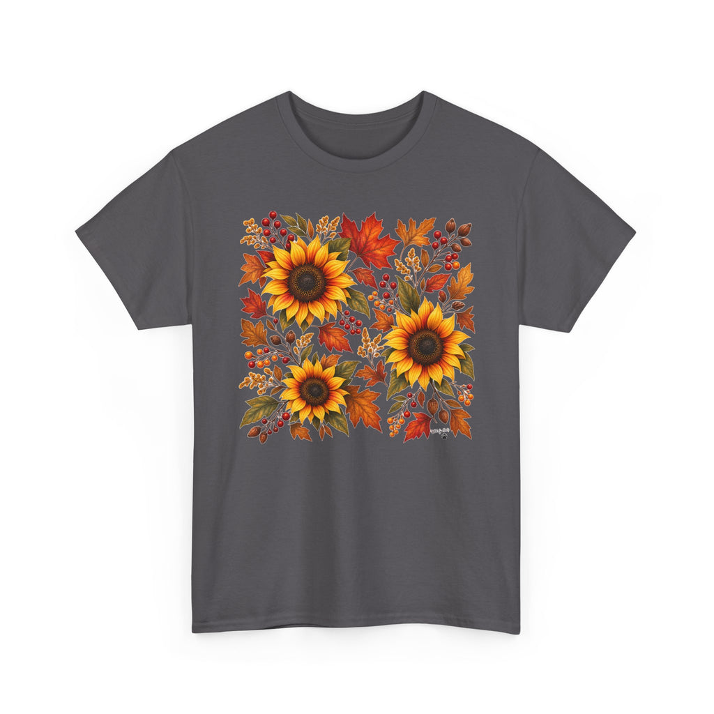 Sunflower & Autumn Leaves Tee — Fall Floral Graphic T-Shirt