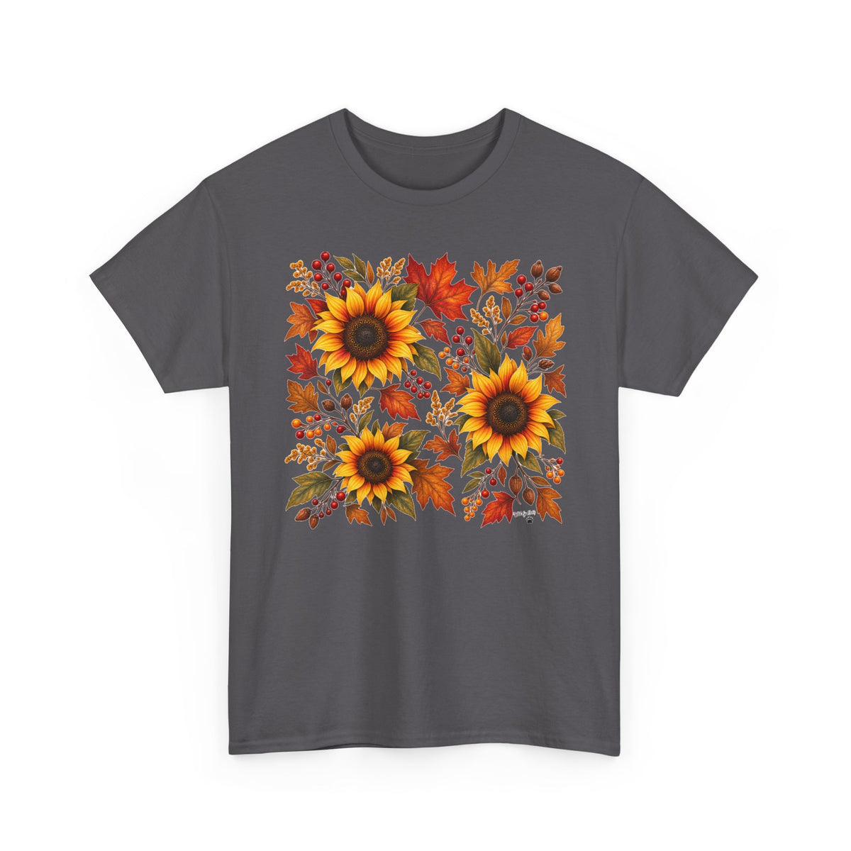Sunflower & Autumn Leaves Tee — Fall Floral Graphic T-Shirt