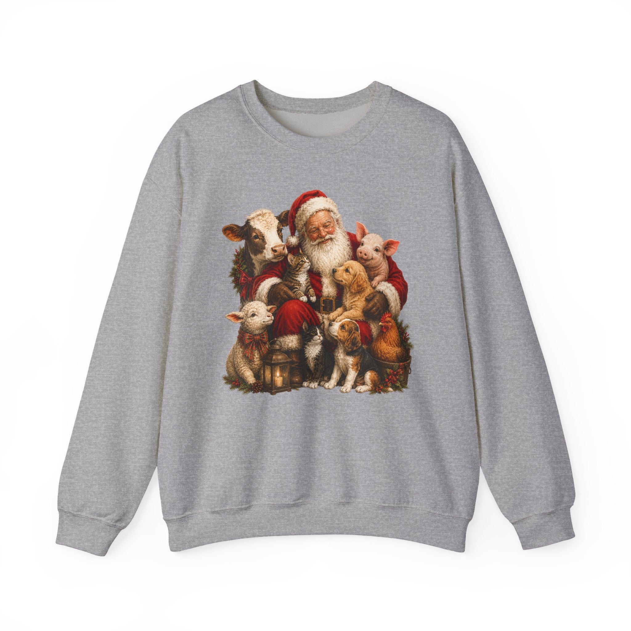 Santa with Farm Animals Sweatshirt — Vintage Christmas Crewneck