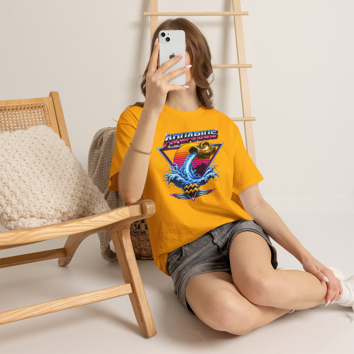 Aquarius Zodiac Tee — Retro Wave Astrological T-Shirt