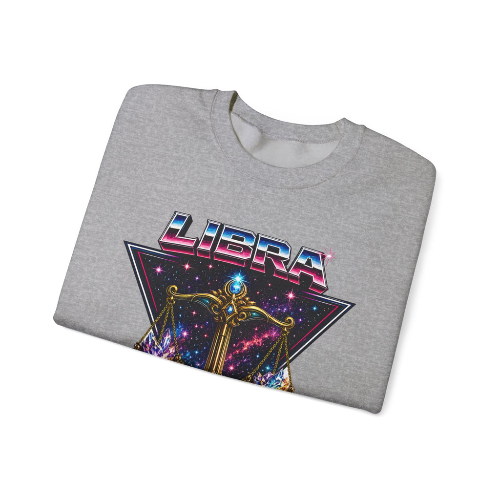 Libra Zodiac Crewneck Sweatshirt — Retro Cosmic Scales Astrology Graphic