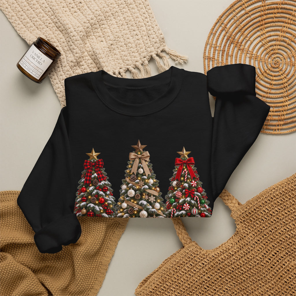 Merry Christmas Triple Tree Crewneck Sweatshirt