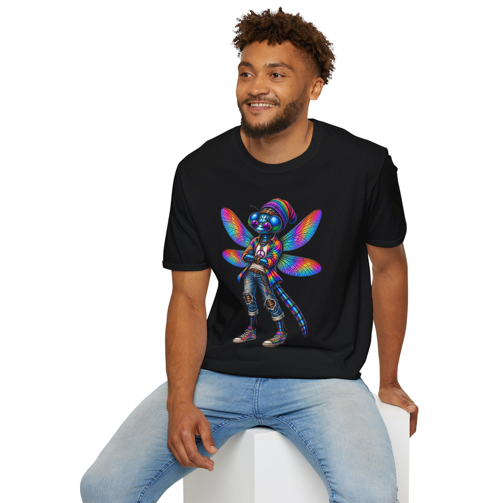 Psychedelic Dragonfly Graphic T-Shirt — Colorful Rasta-Inspired Bug Art Tee