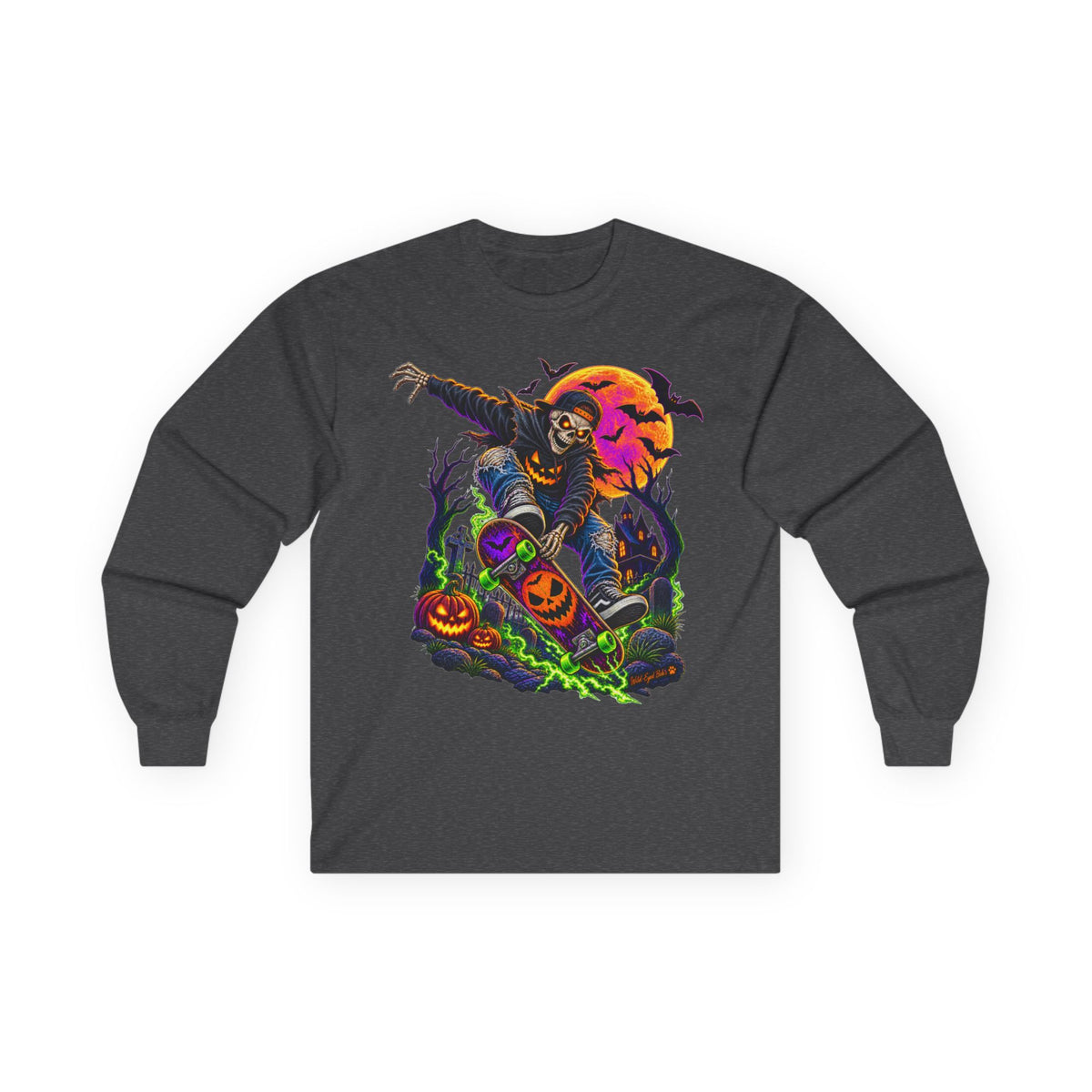 Halloween Skeleton Skateboarder Graphic Long Sleeve Tee