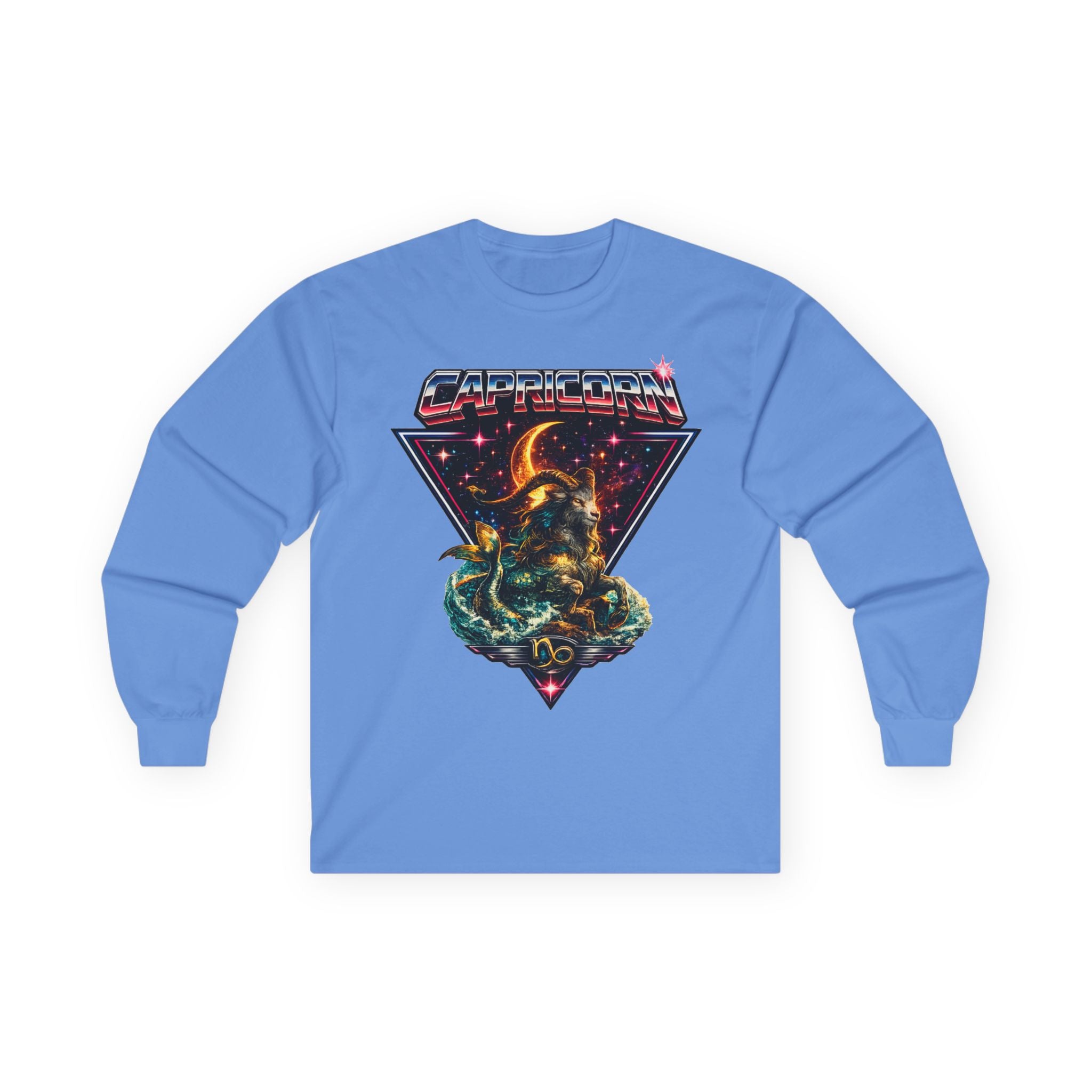 Capricorn Retro Zodiac Long Sleeve Tee-Vintage 80s Celestial Sea-Goat Design