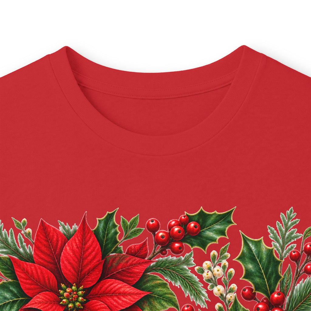 Poinsettia Holiday Long Sleeve Tee — Christmas Floral Sweater Alternative