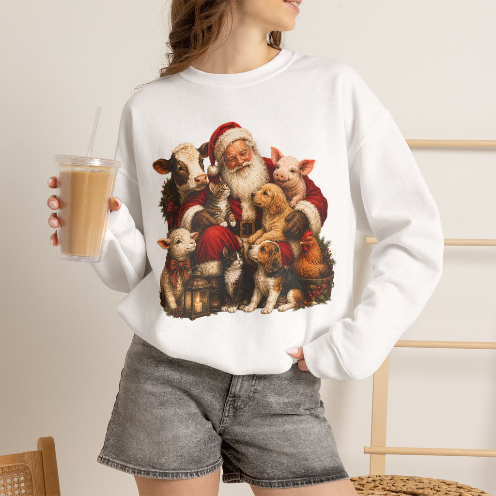 Santa with Farm Animals Sweatshirt — Vintage Christmas Crewneck