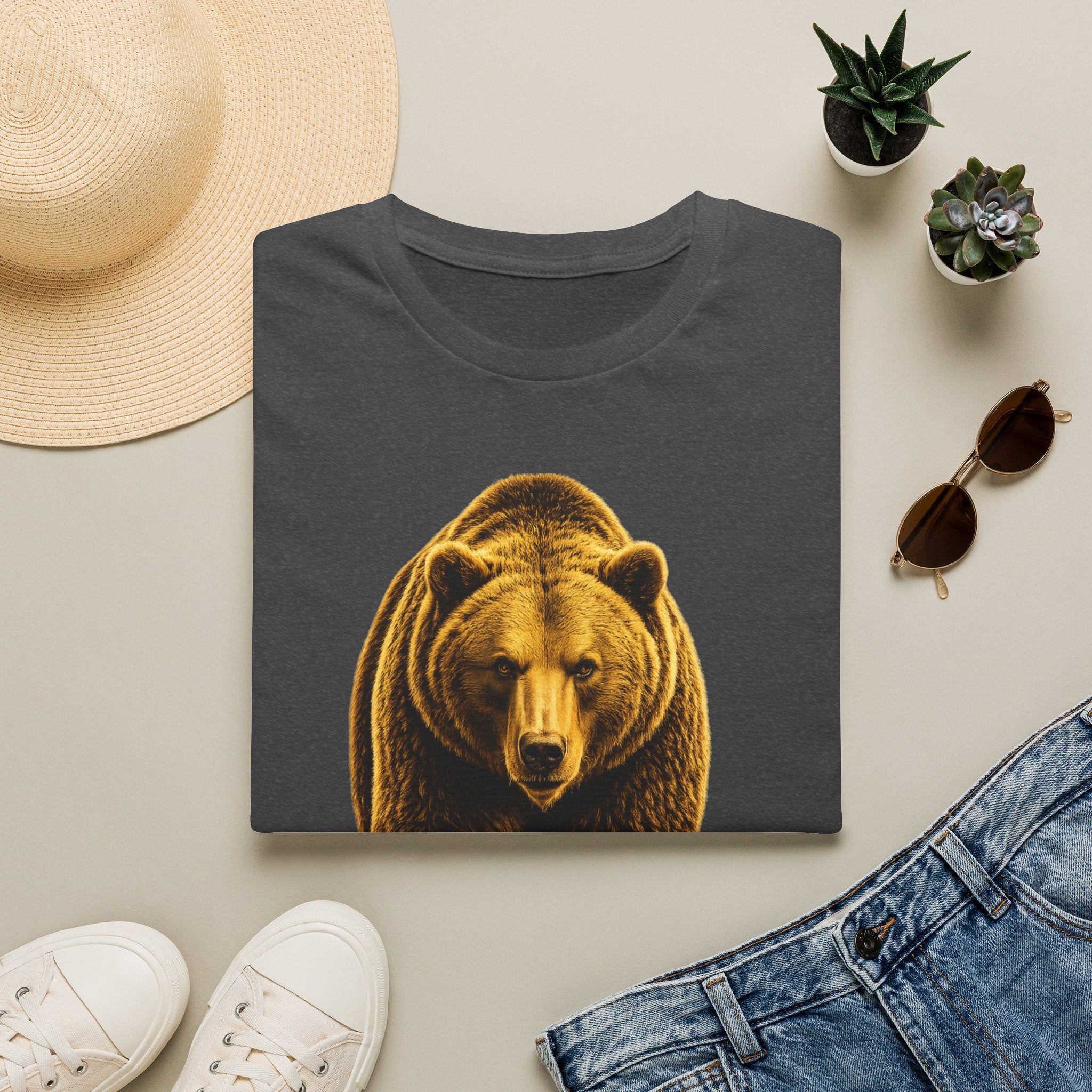Bear Graphic T-Shirt — Bold Front-Facing Brown Bear Tee