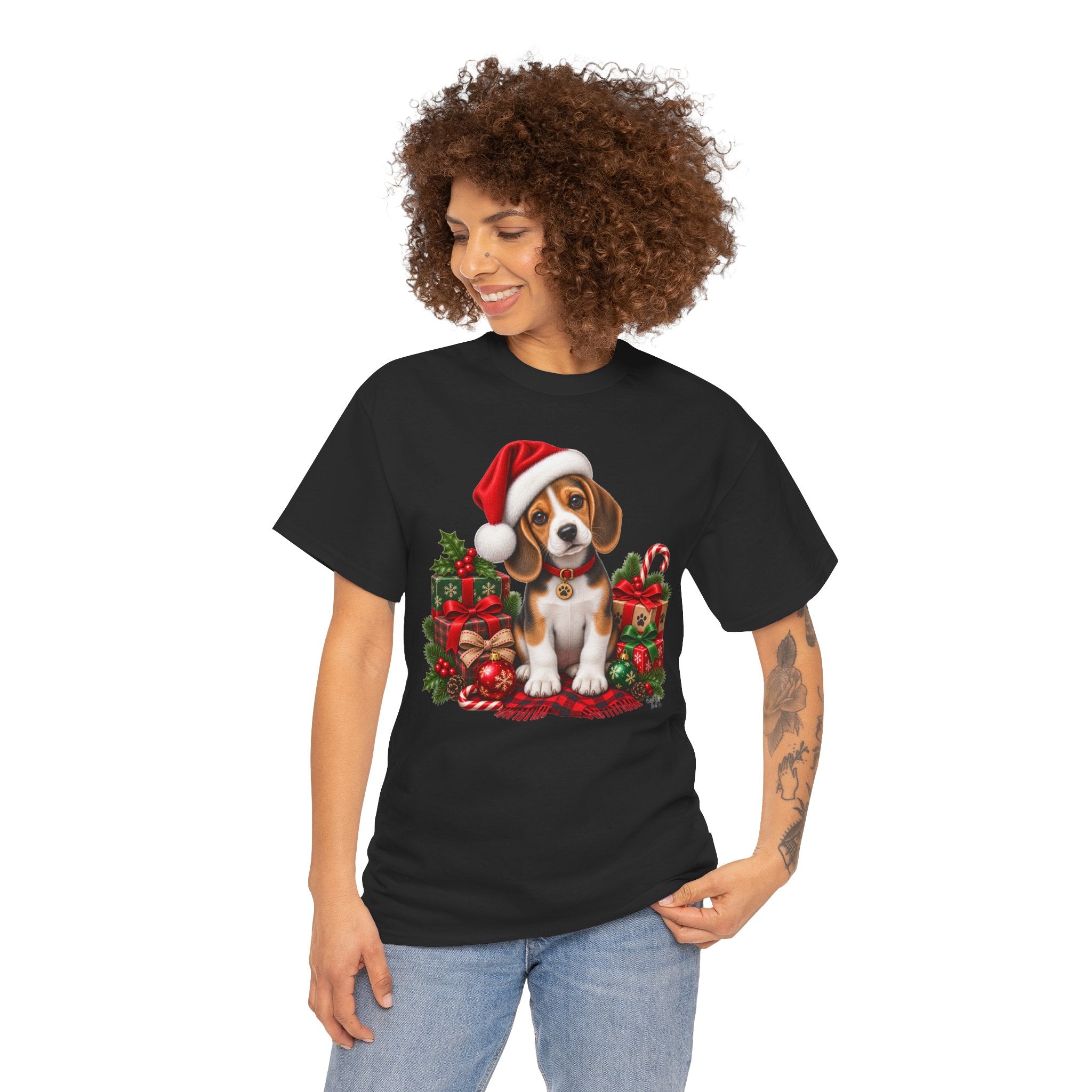 Christmas Beagle Puppy T-Shirt – Cute Santa Hat Holiday Tee