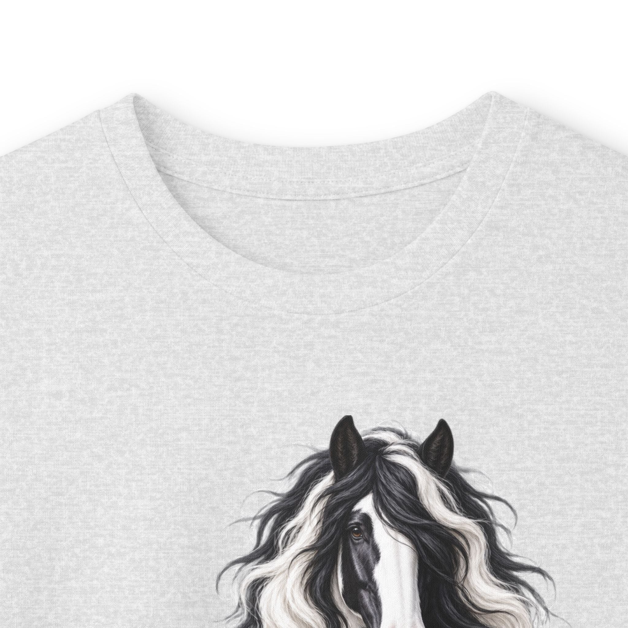 Gypsy Vanner Horse Long Sleeve Tee — Black & White Fluffy Horse Art