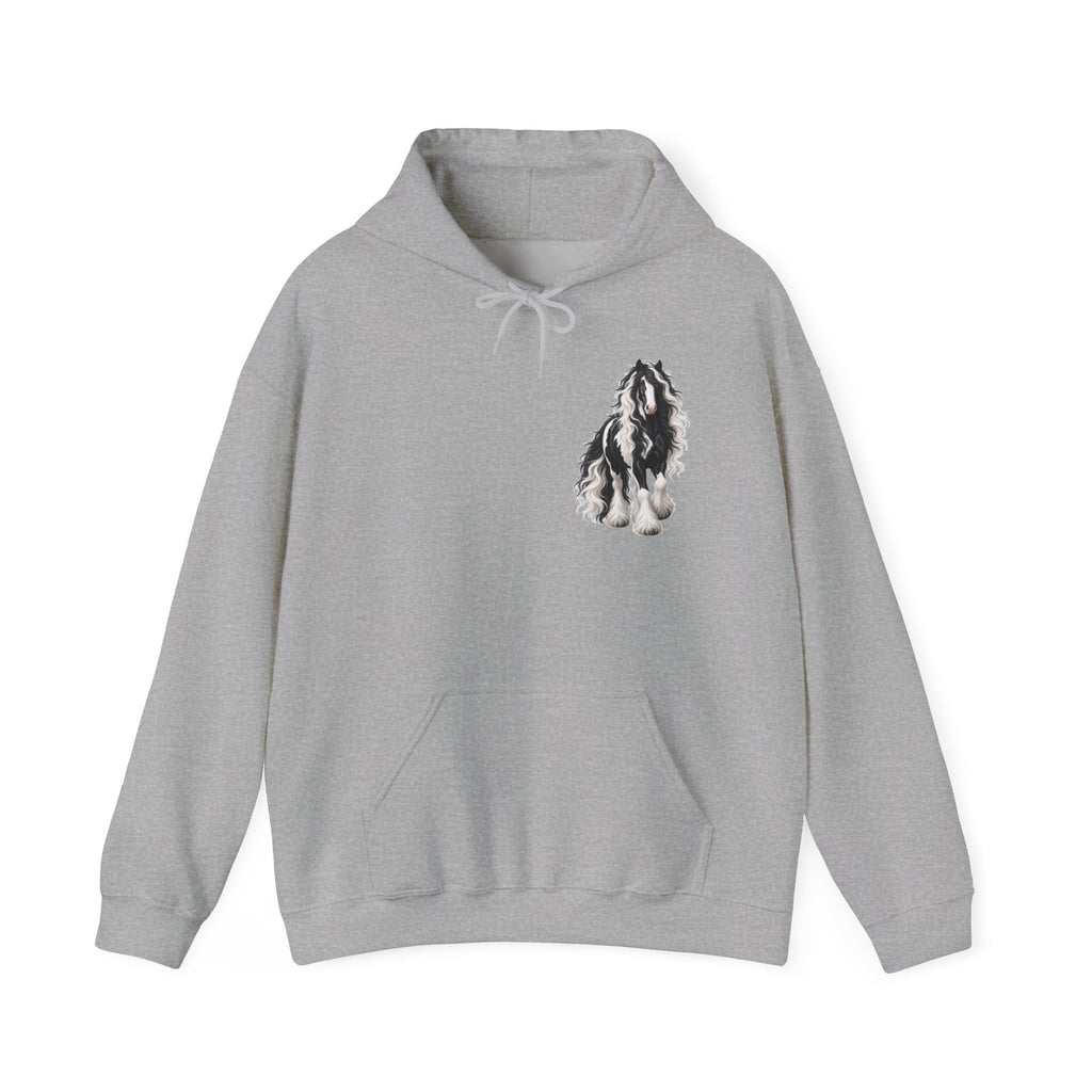 Gypsy Vanner Horse Pocket Hoodie — Small Chest Art, Equestrian Sweatshirt