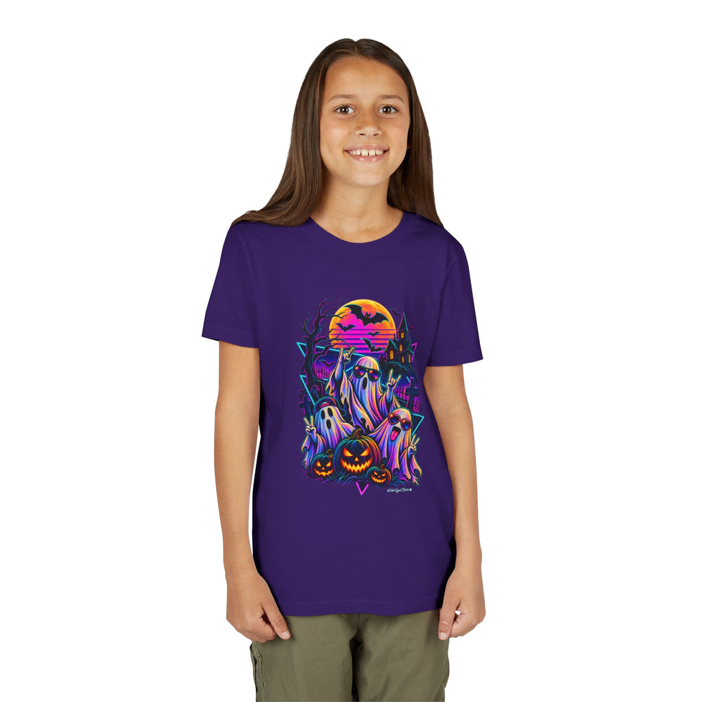 Youth Halloween Ghosts T‑Shirt — Neon Retro Pumpkin Tee