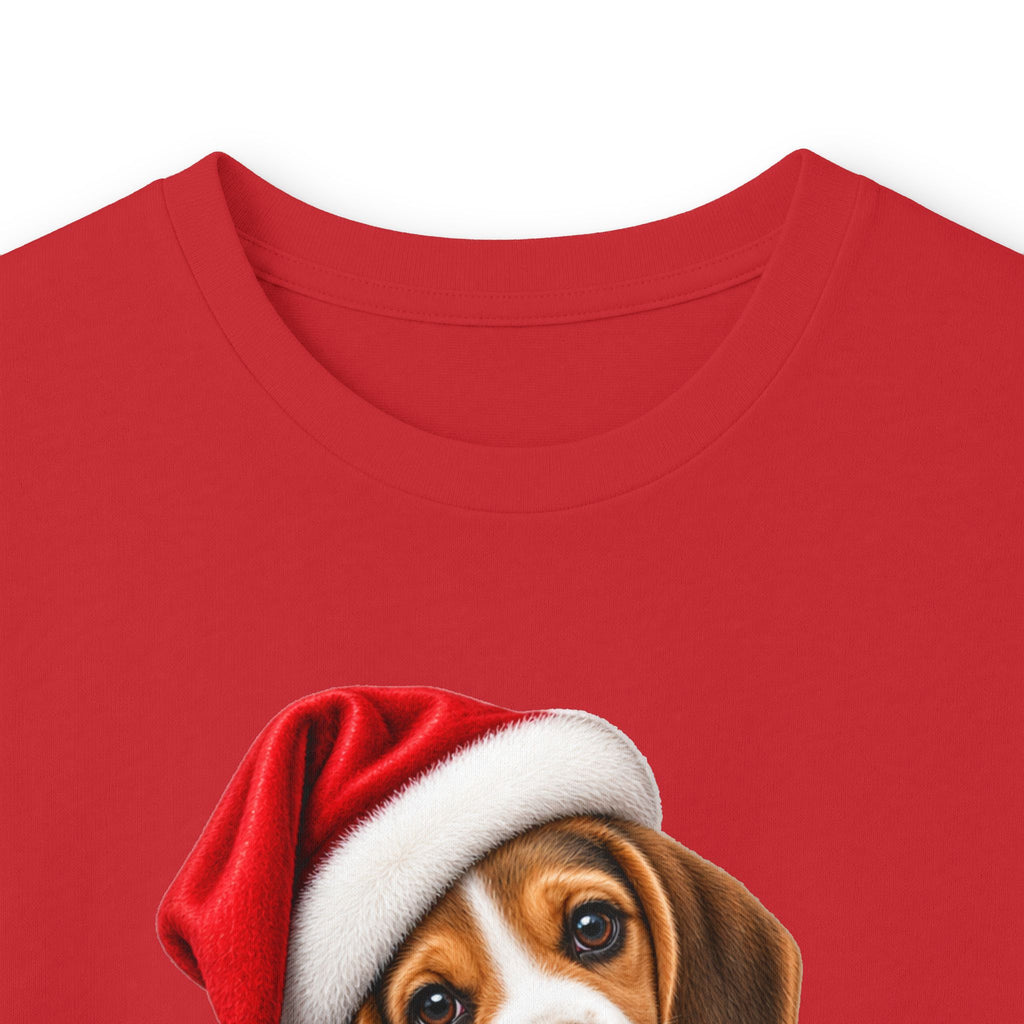 Christmas Puppy Long Sleeve Tee — Cute Beagle in Santa Hat Holiday Shirt