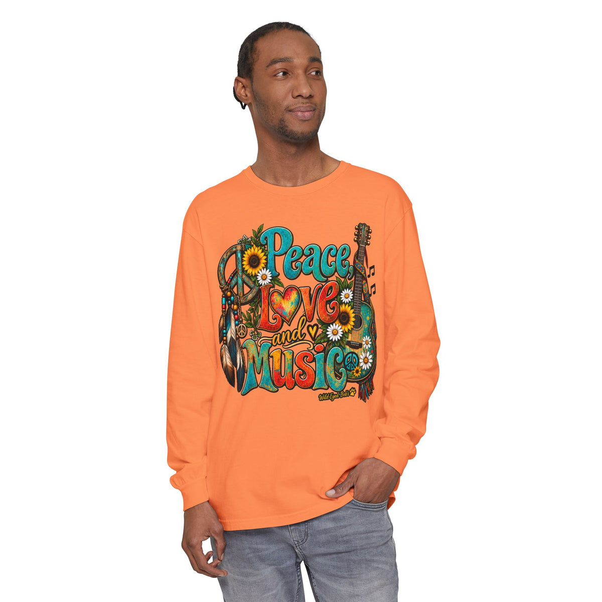 Peace Love and Music Long Sleeve Boho Style Tee